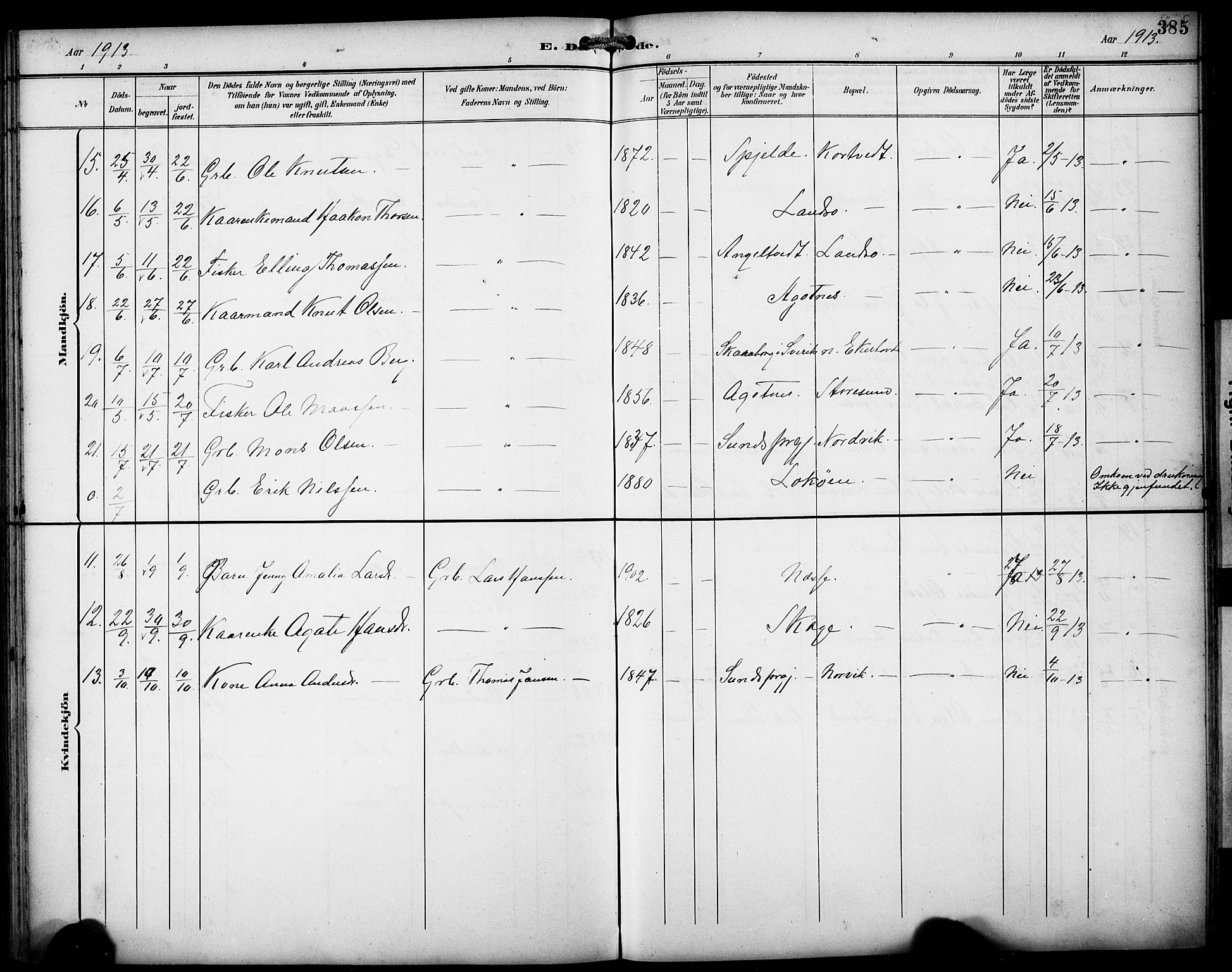 Fjell sokneprestembete, AV/SAB-A-75301/H/Hab: Parish register (copy) no. A 5, 1899-1918, p. 385