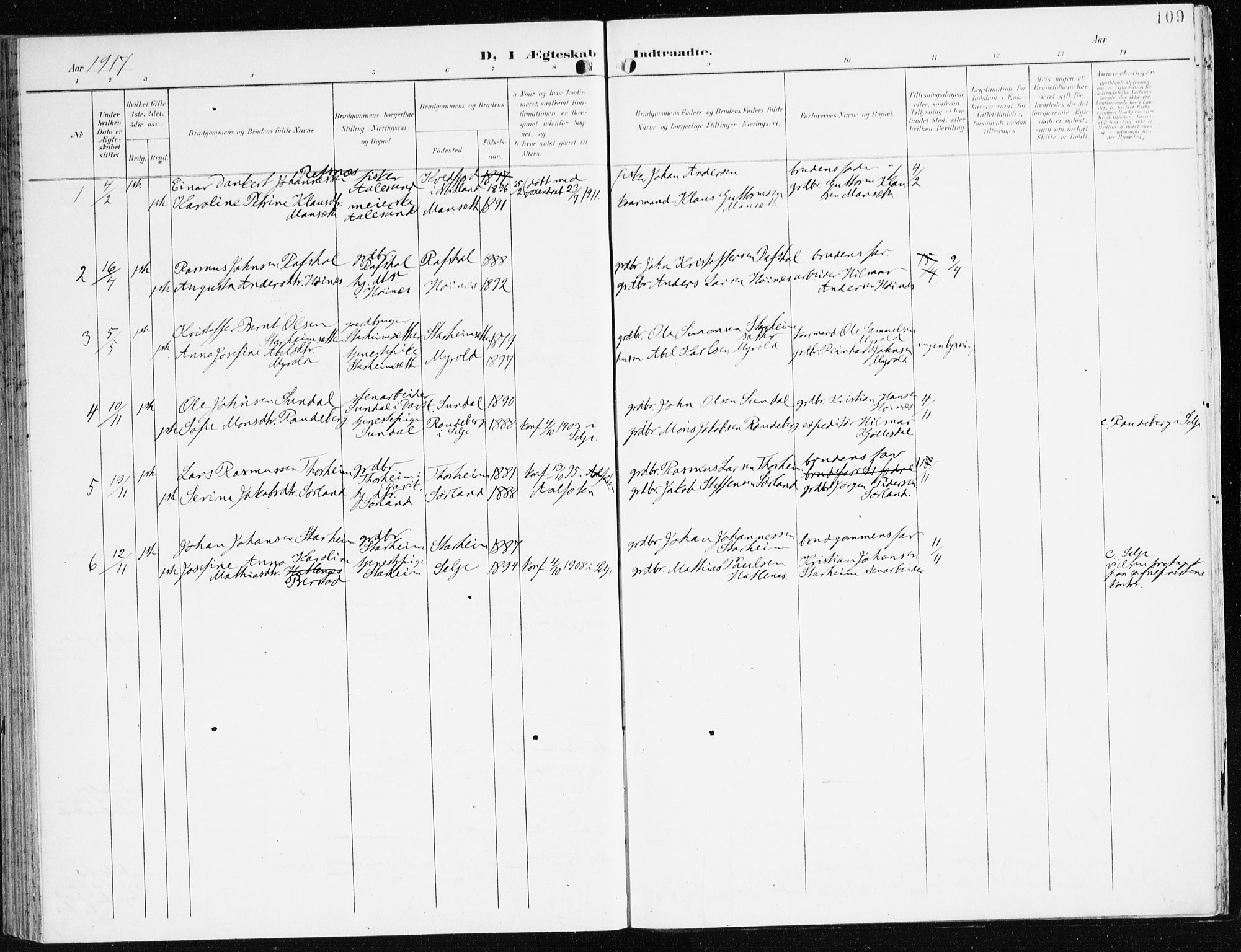 Eid sokneprestembete, SAB/A-82301/H/Haa/Haac/L0002: Parish register (official) no. C 2, 1899-1927, p. 109