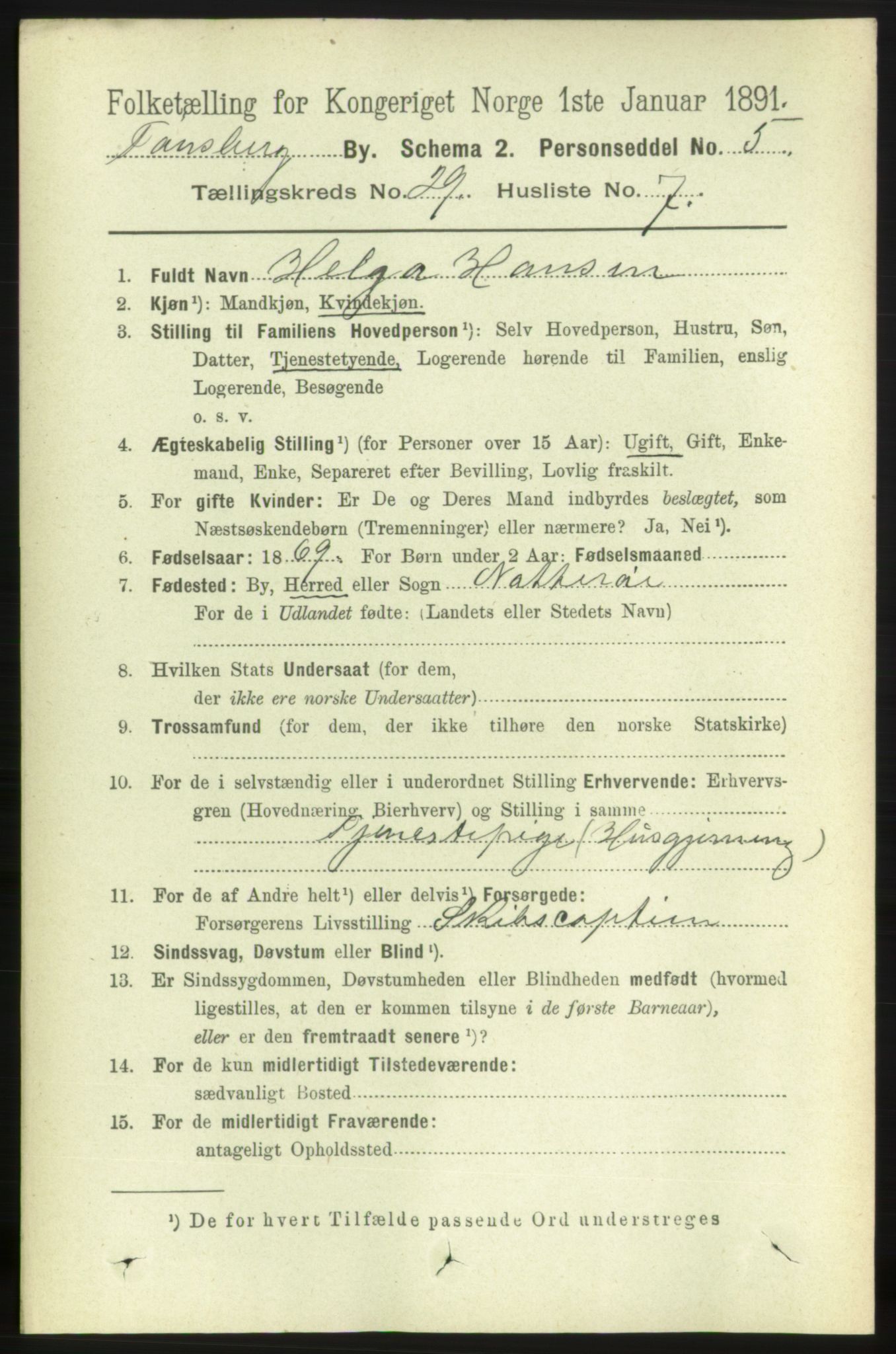 RA, 1891 census for 0705 Tønsberg, 1891, p. 7161