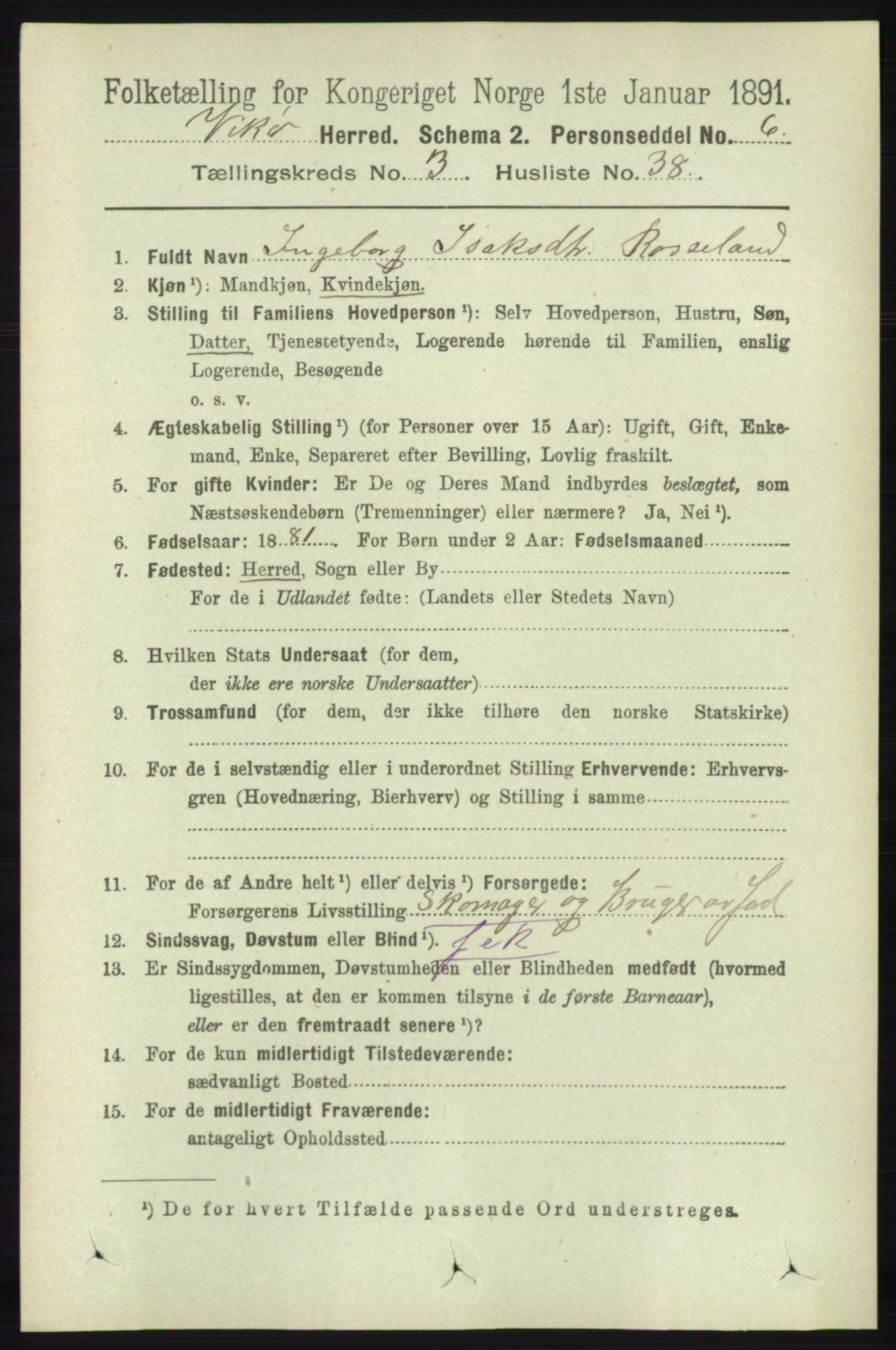 RA, 1891 census for 1238 Vikør, 1891, p. 955