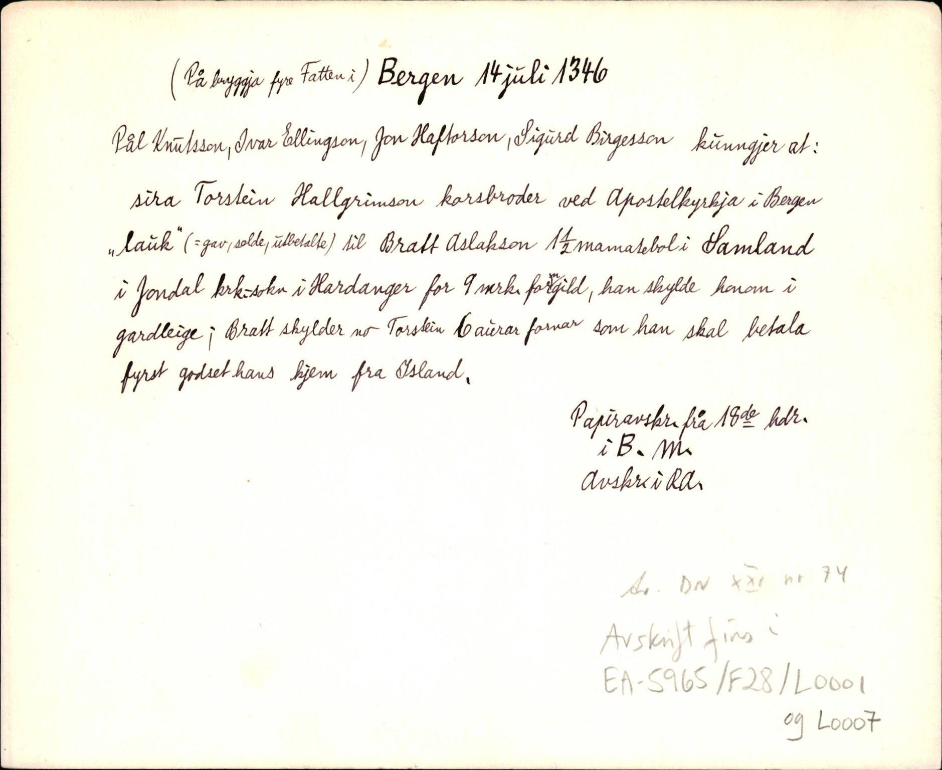 Riksarkivets diplomsamling, AV/RA-EA-5965/F35/F35d/L0001: Innlånte diplomer, seddelregister, 1316-1591, p. 15