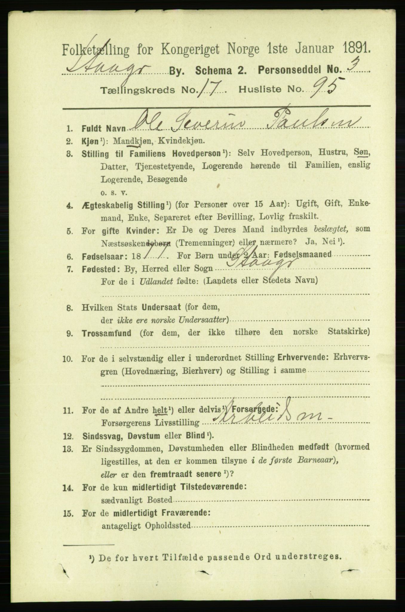 RA, 1891 census for 1103 Stavanger, 1891, p. 20978