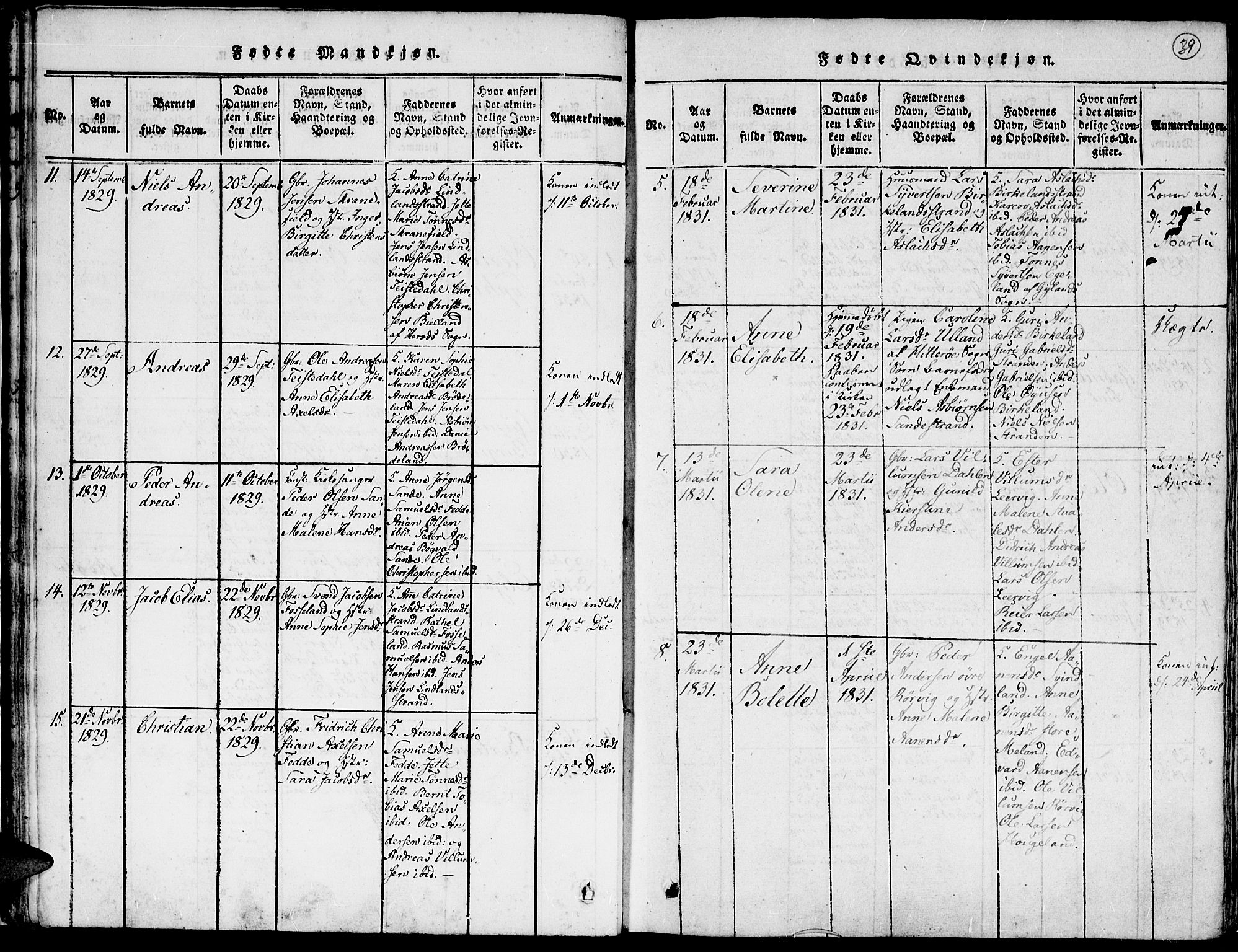 Kvinesdal sokneprestkontor, AV/SAK-1111-0026/F/Fa/Faa/L0001: Parish register (official) no. A 1, 1815-1849, p. 39