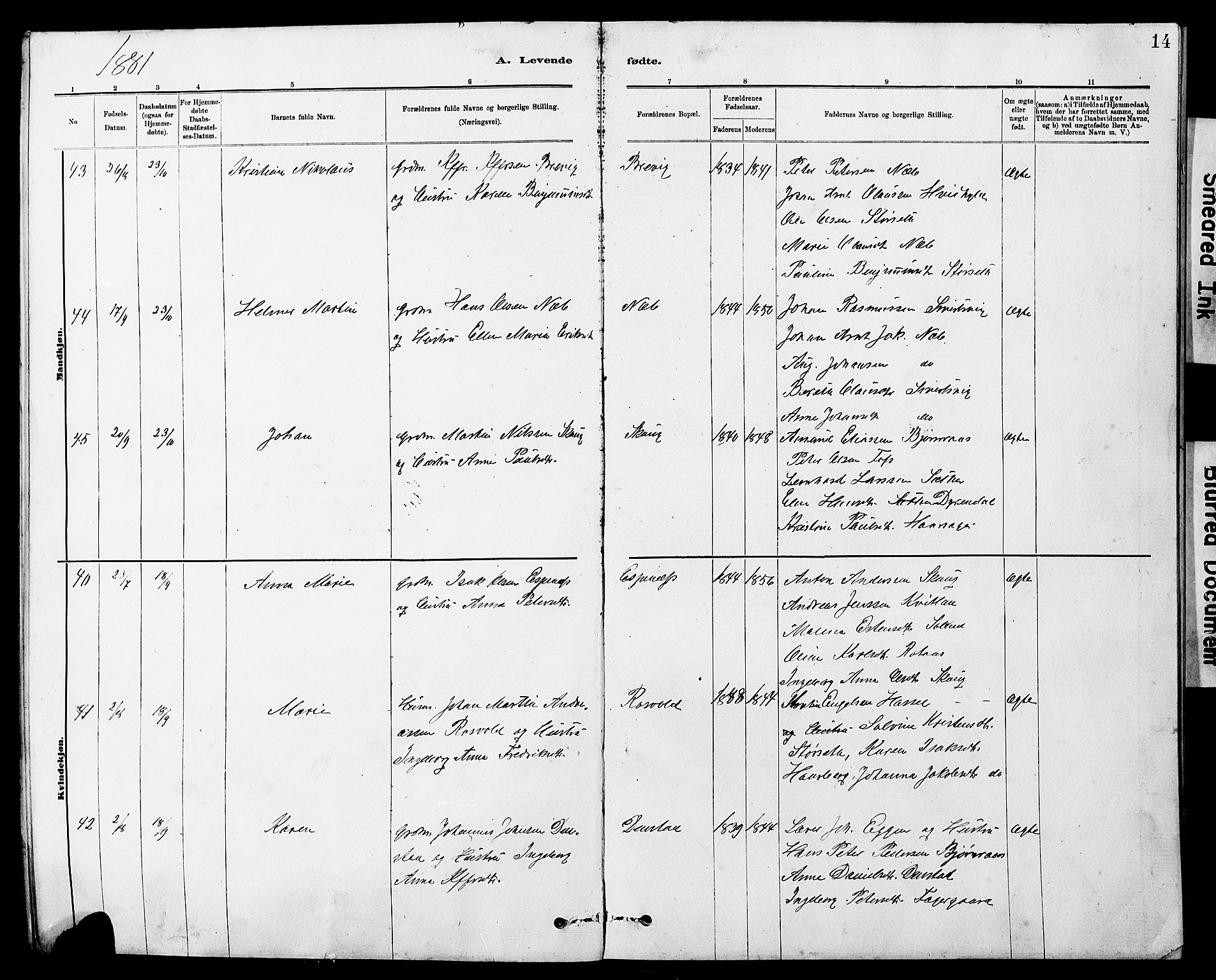 Ministerialprotokoller, klokkerbøker og fødselsregistre - Sør-Trøndelag, SAT/A-1456/647/L0636: Parish register (copy) no. 647C01, 1881-1884, p. 14