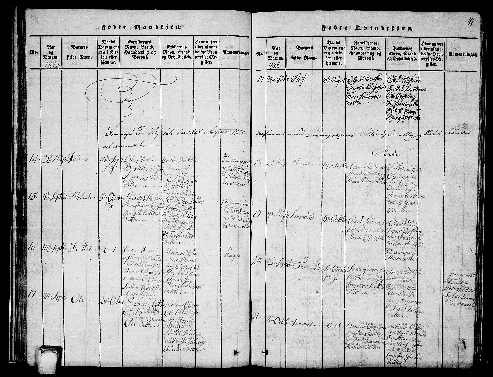 Vinje kirkebøker, SAKO/A-312/G/Ga/L0001: Parish register (copy) no. I 1, 1814-1843, p. 41