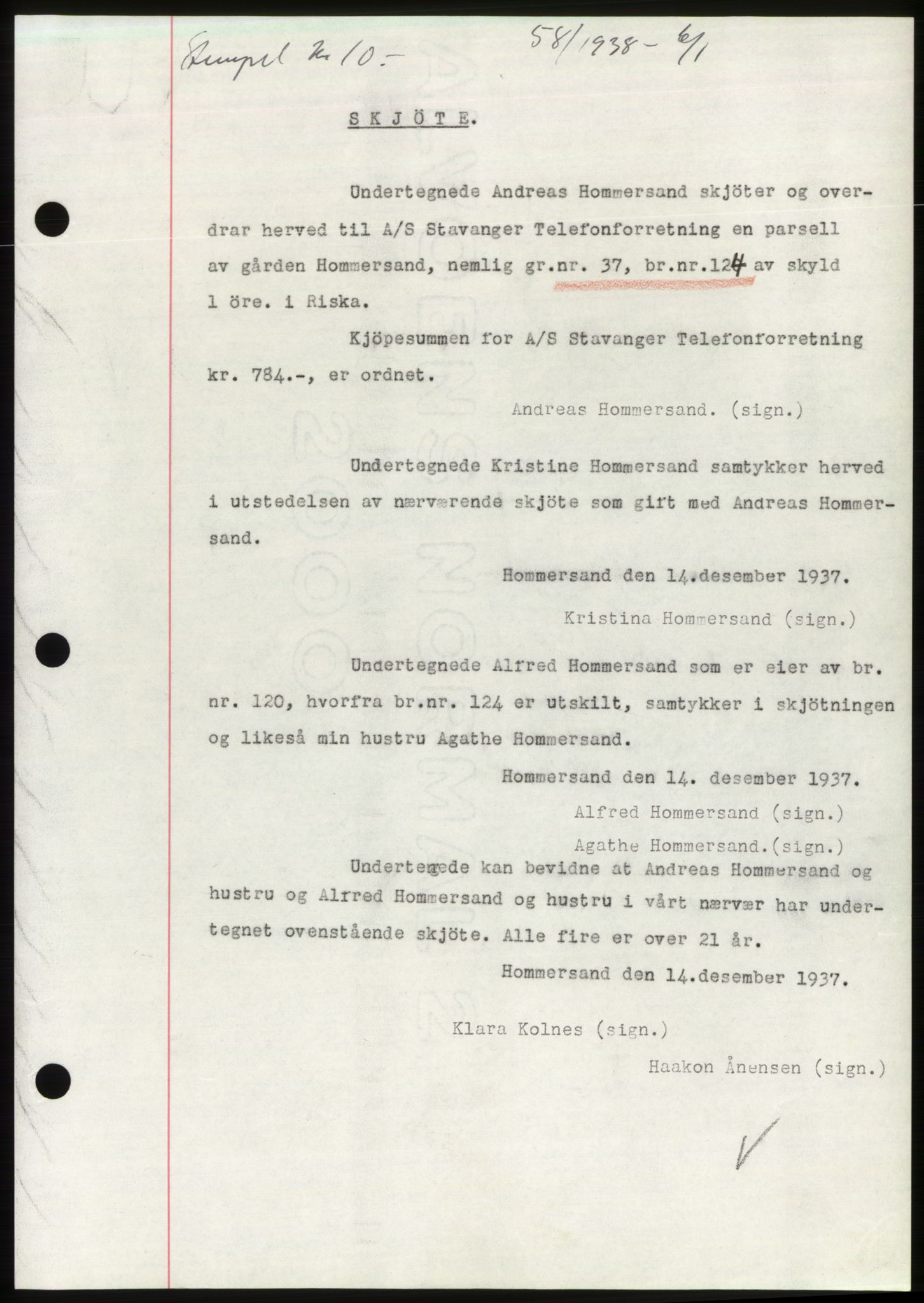 Jæren sorenskriveri, SAST/A-100310/03/G/Gba/L0070: Mortgage book, 1938-1938, Diary no: : 58/1938