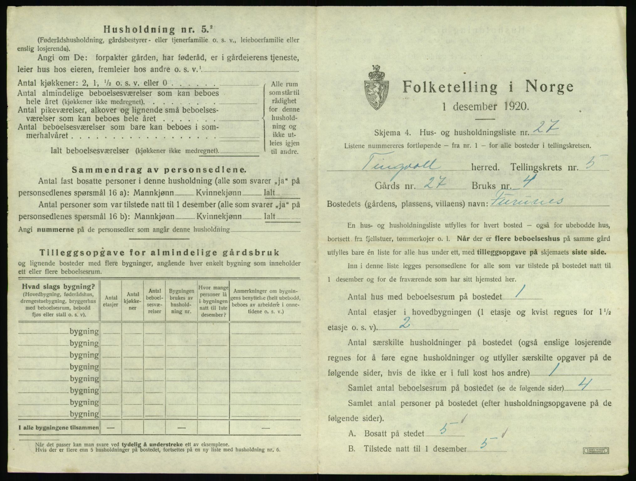 SAT, 1920 census for Tingvoll, 1920, p. 292