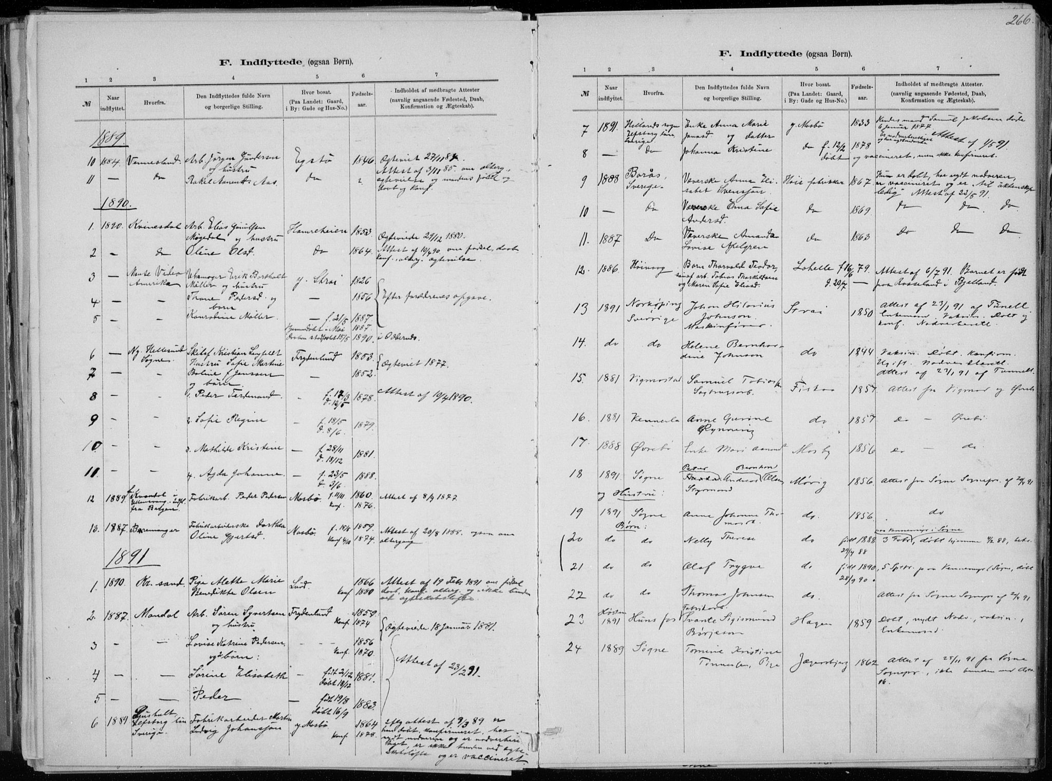 Oddernes sokneprestkontor, AV/SAK-1111-0033/F/Fa/Faa/L0009: Parish register (official) no. A 9, 1884-1896, p. 266