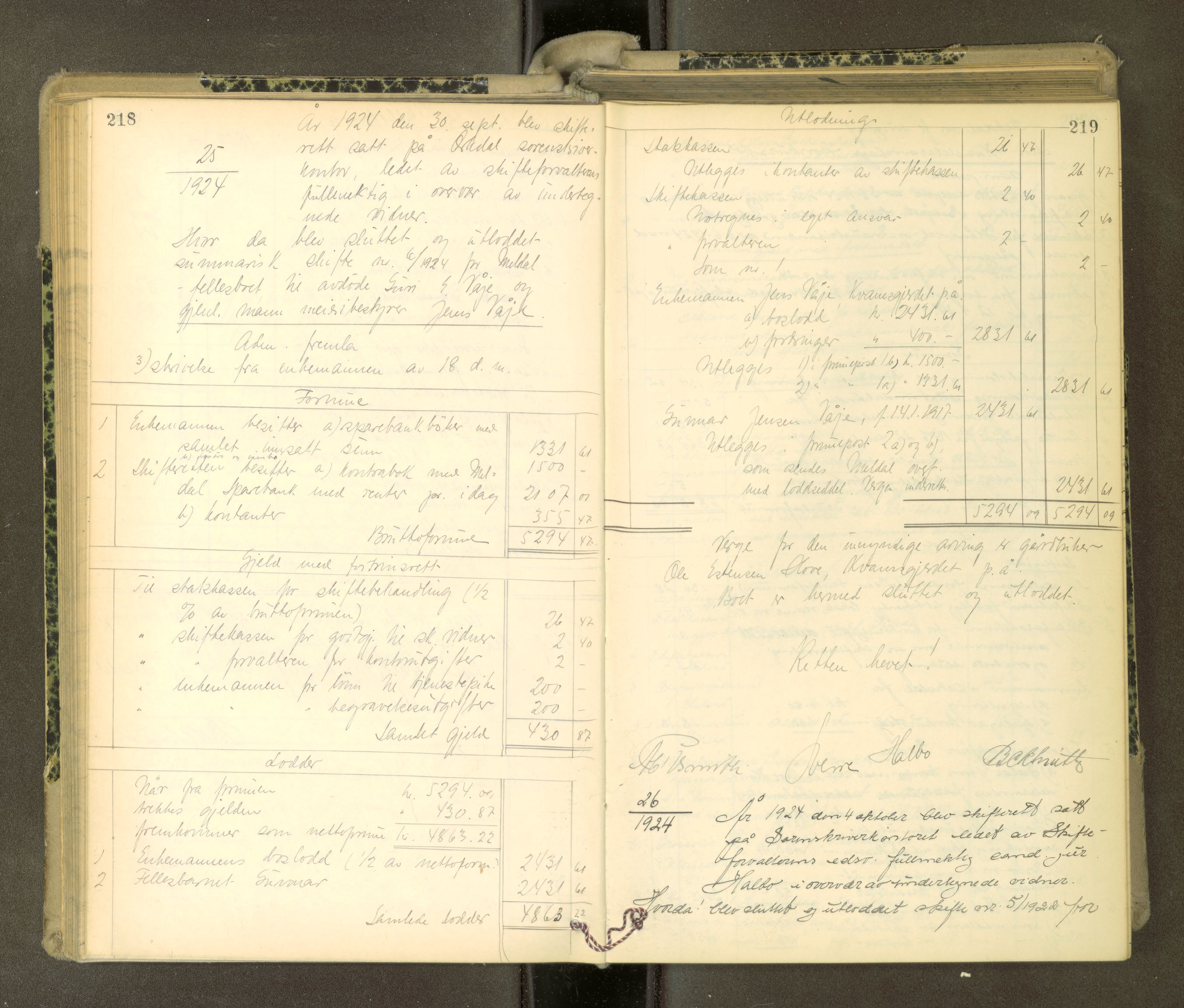 Orkdal sorenskriveri, AV/SAT-A-4169/1/3/3Aa/L0017: Skifteprotokoller, 1921-1929, p. 218-219