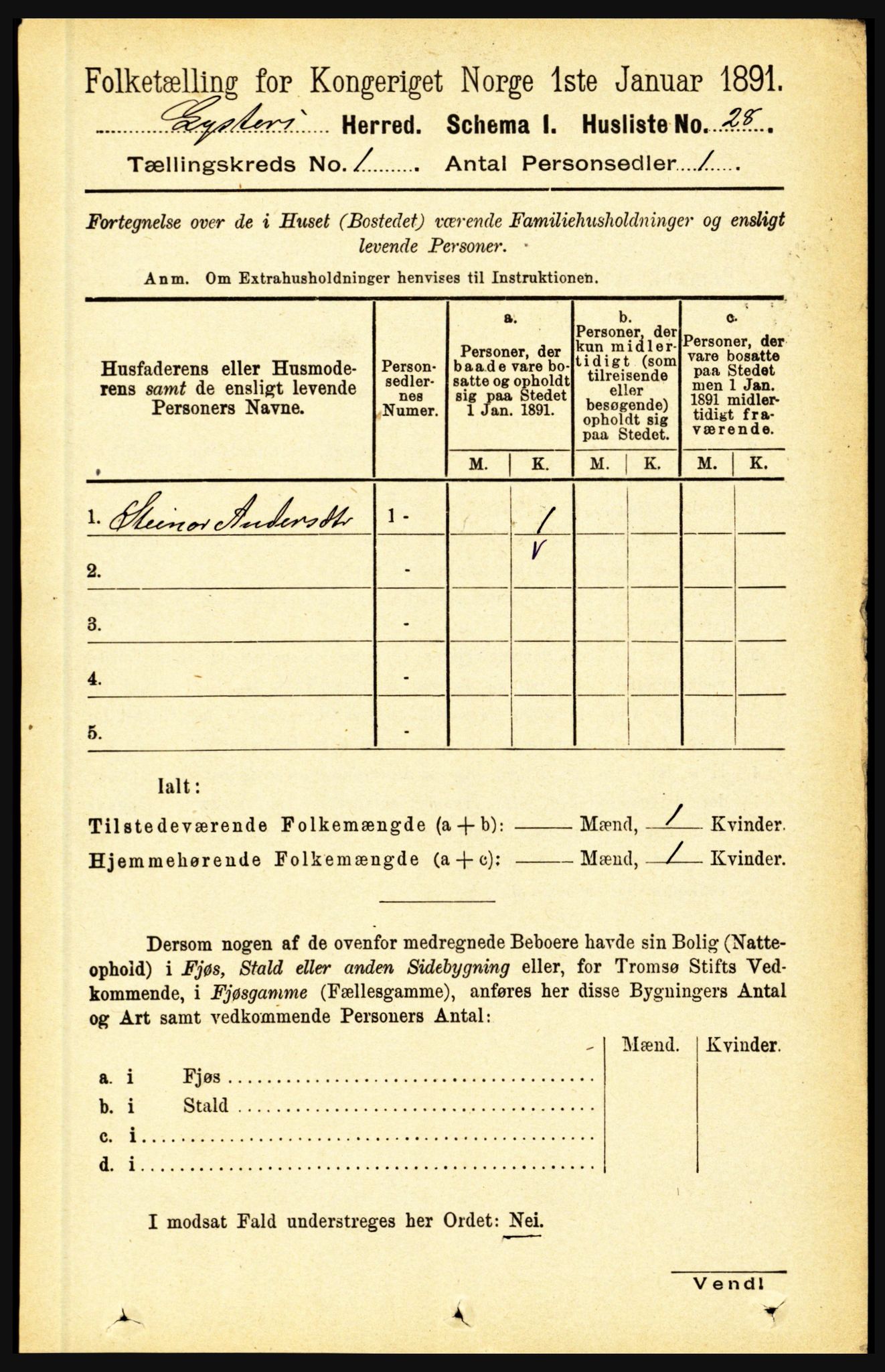 RA, 1891 census for 1426 Luster, 1891, p. 60