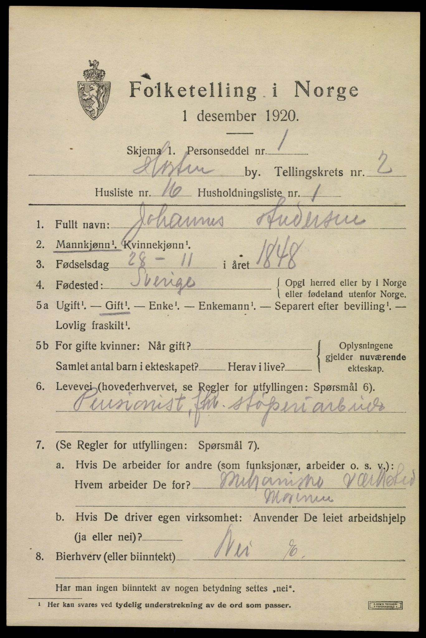 SAKO, 1920 census for Horten, 1920, p. 10383
