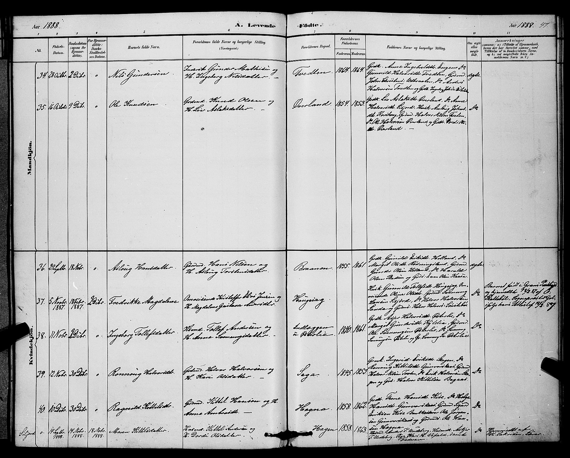 Bø kirkebøker, SAKO/A-257/G/Ga/L0005: Parish register (copy) no. 5, 1883-1897, p. 47