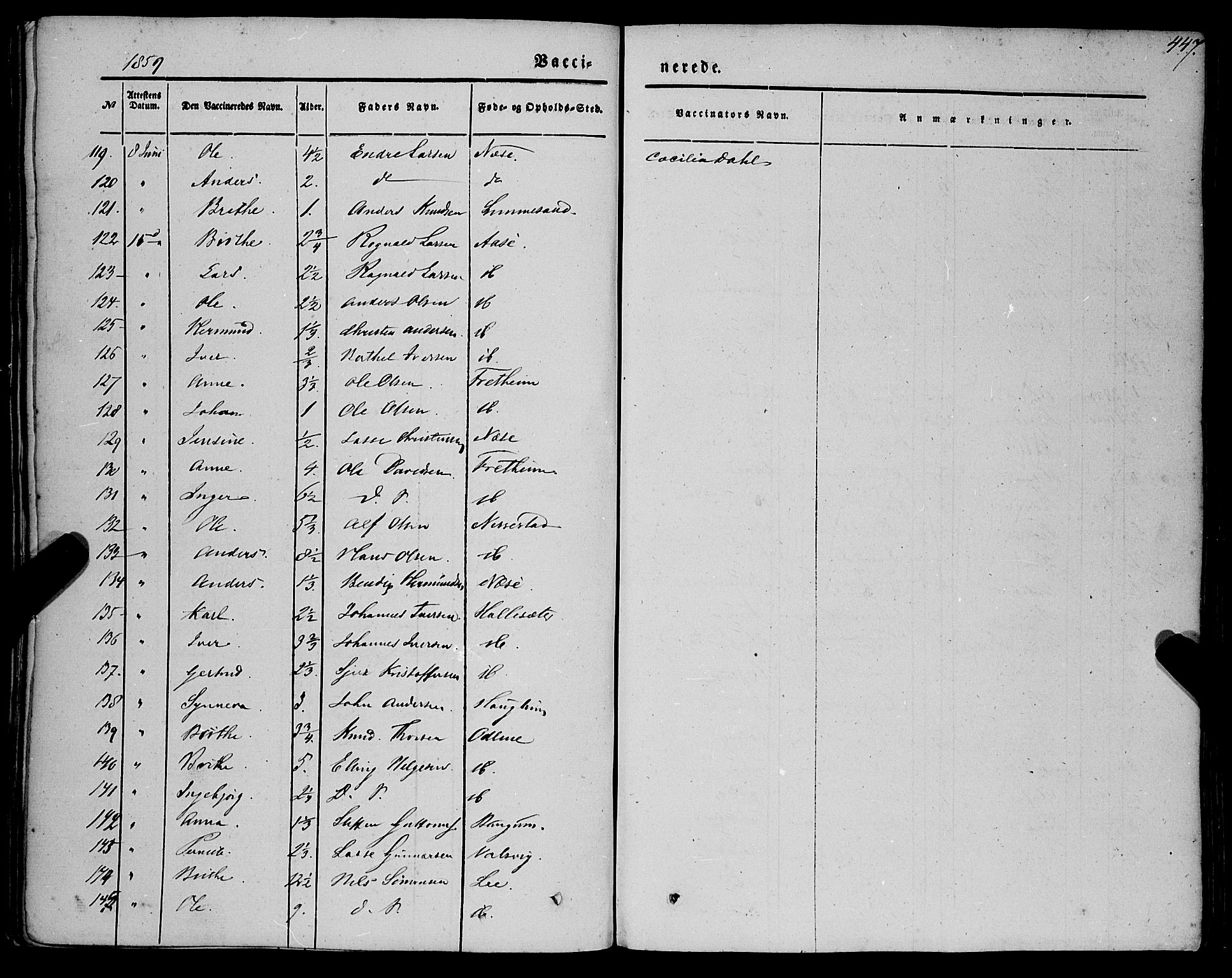 Vik sokneprestembete, AV/SAB-A-81501/H/Haa/Haaa/L0008: Parish register (official) no. A 8, 1846-1865, p. 447