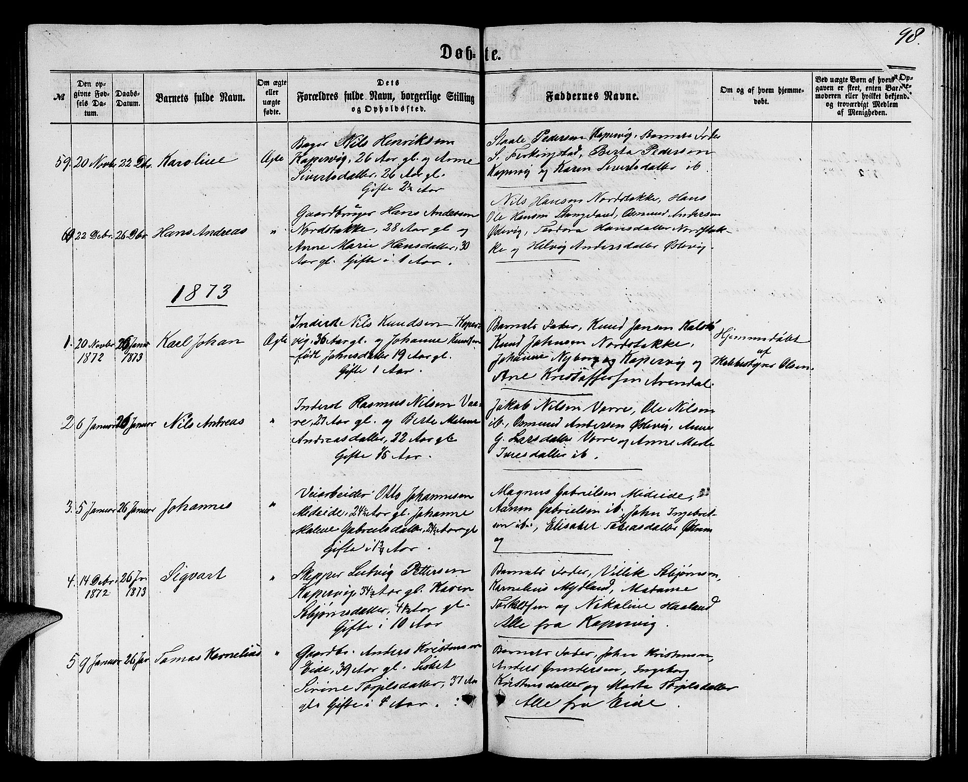 Avaldsnes sokneprestkontor, SAST/A -101851/H/Ha/Hab/L0004: Parish register (copy) no. B 4, 1861-1876, p. 98