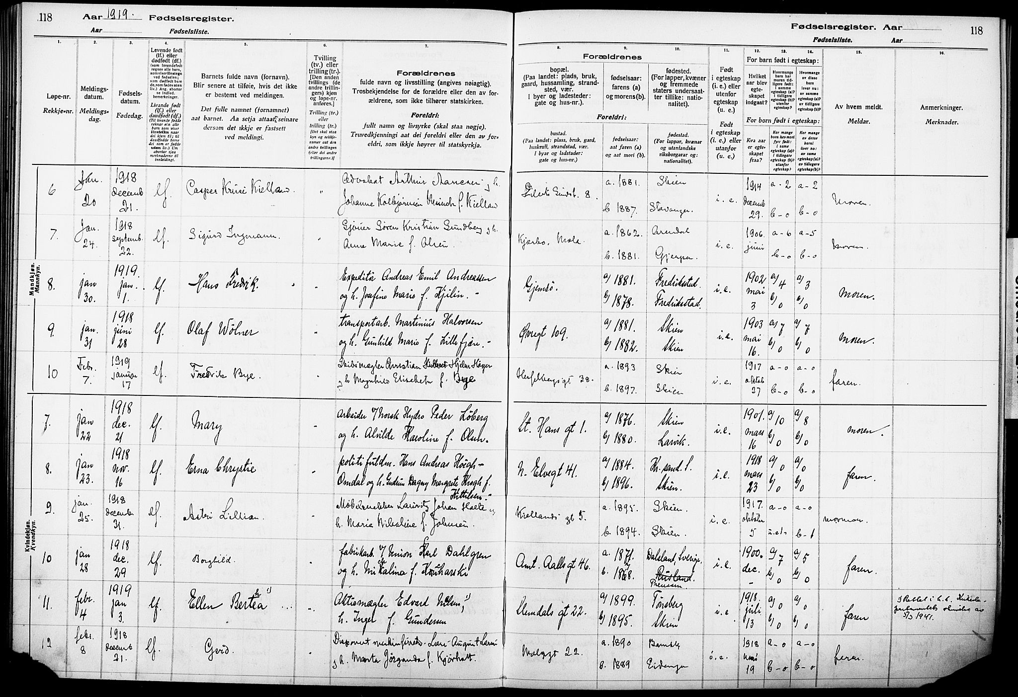 Skien kirkebøker, AV/SAKO-A-302/J/Ja/L0001: Birth register no. 1, 1916-1920, p. 118