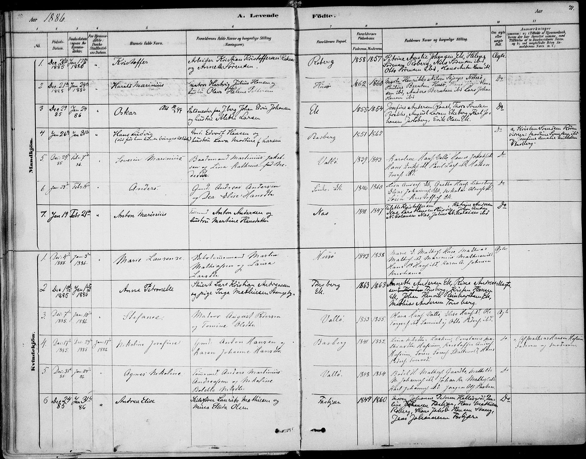 Sem kirkebøker, SAKO/A-5/F/Fb/L0004: Parish register (official) no. II 4, 1878-1891, p. 71