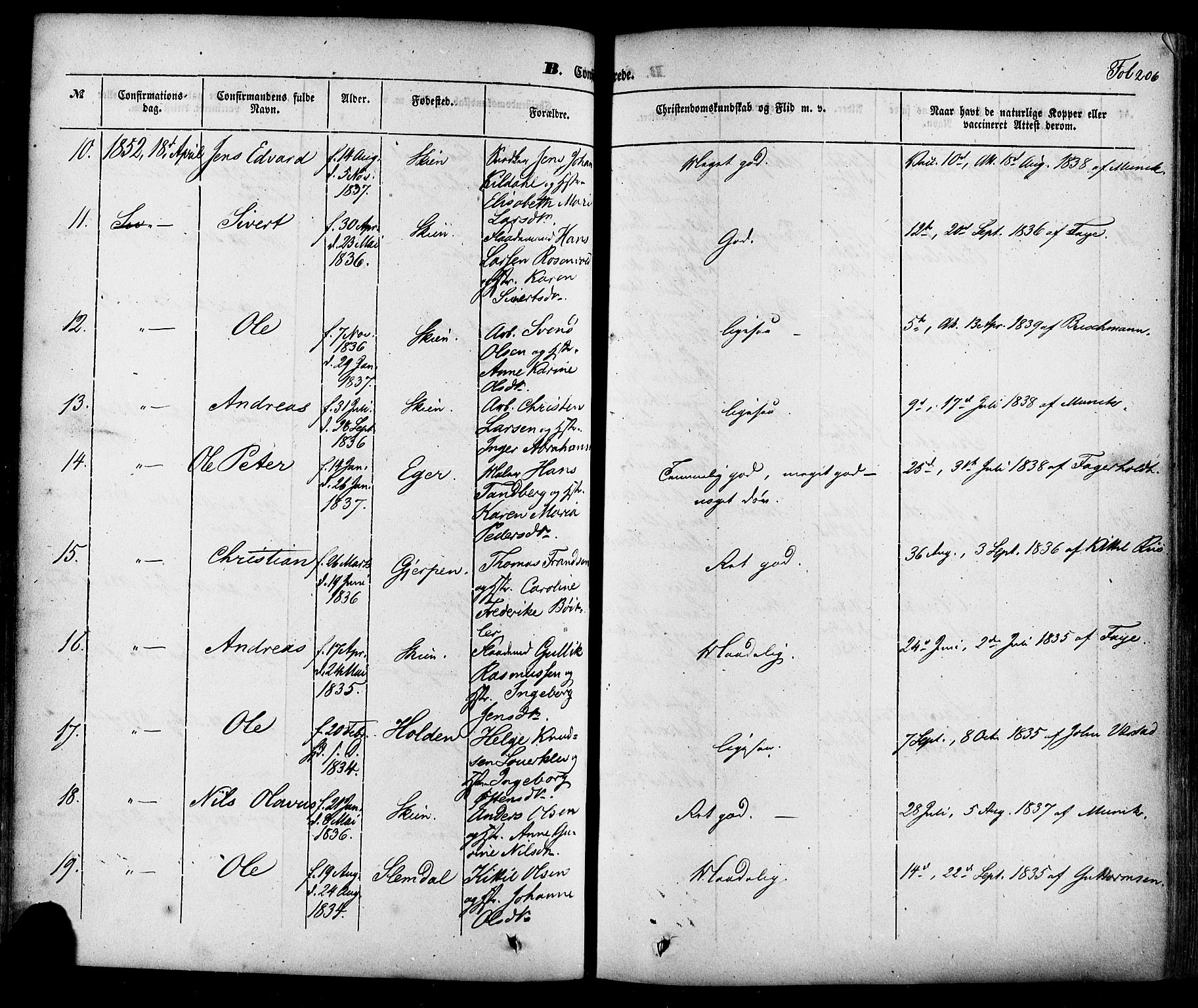 Skien kirkebøker, AV/SAKO-A-302/F/Fa/L0006a: Parish register (official) no. 6A, 1843-1856, p. 206