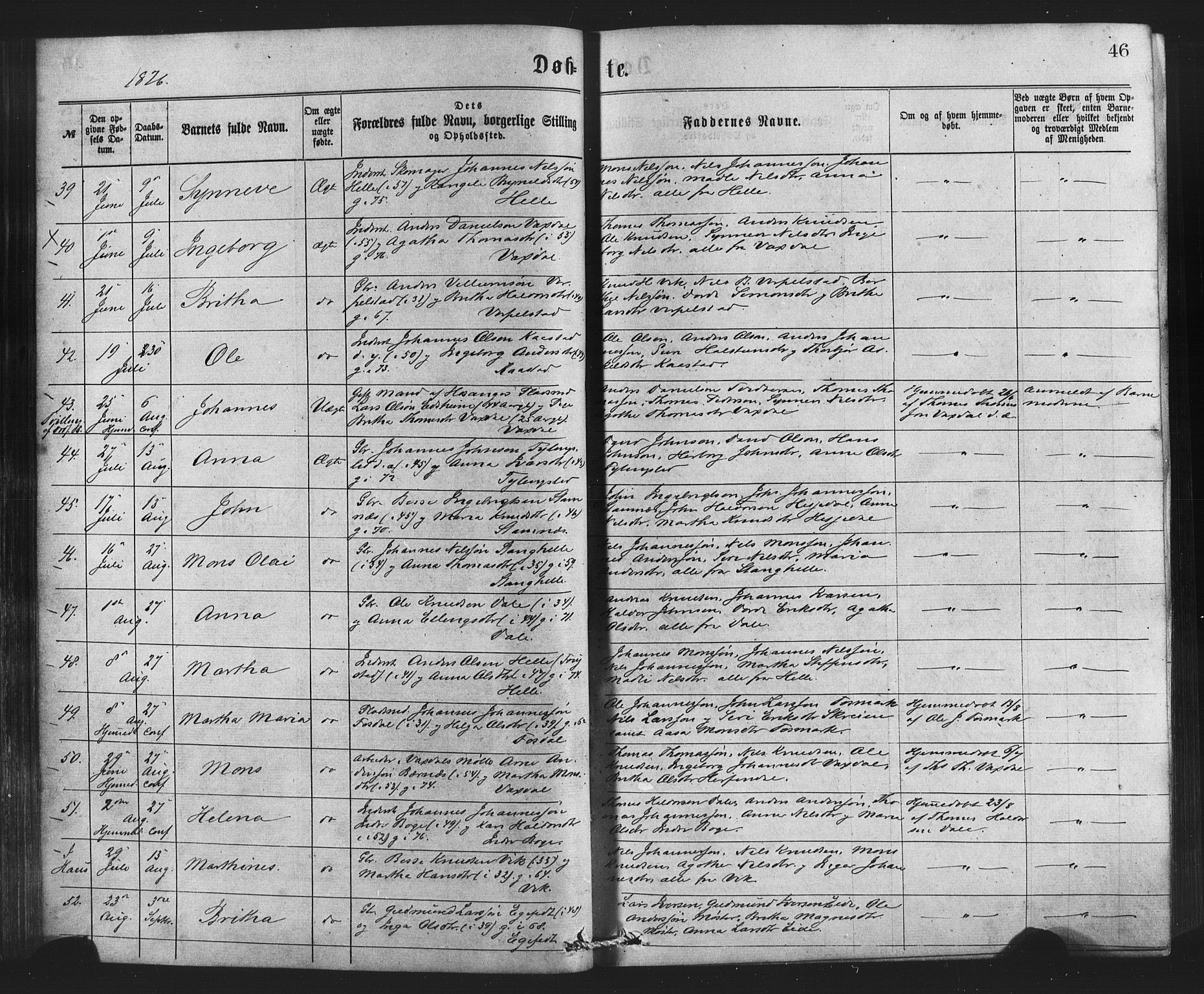 Bruvik Sokneprestembete, SAB/A-74701/H/Haa: Parish register (official) no. A 1, 1869-1877, p. 46