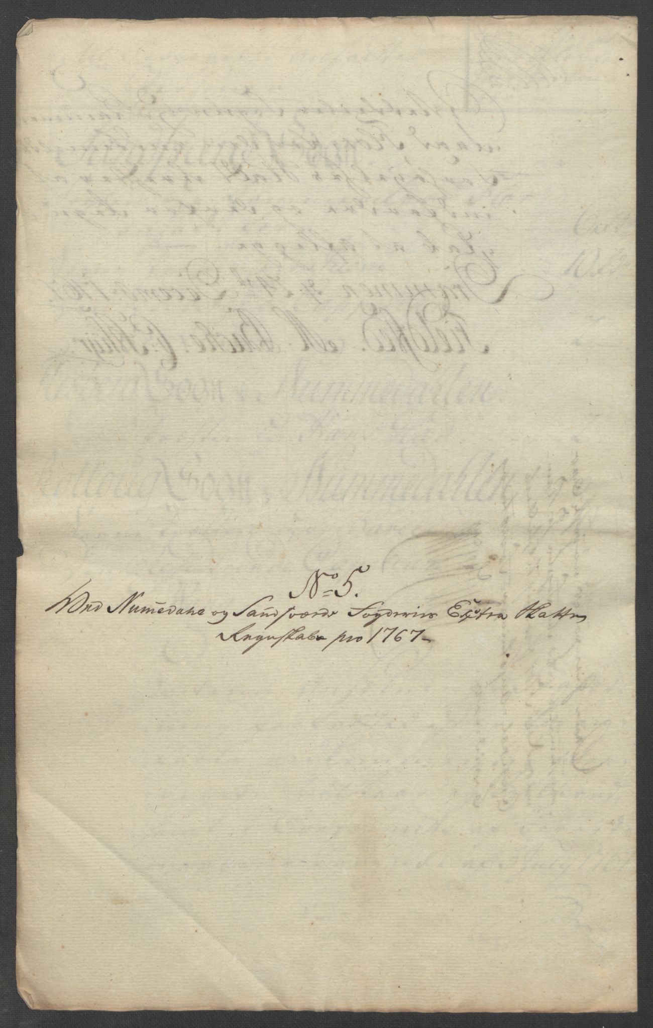 Rentekammeret inntil 1814, Reviderte regnskaper, Fogderegnskap, RA/EA-4092/R24/L1672: Ekstraskatten Numedal og Sandsvær, 1762-1767, p. 347