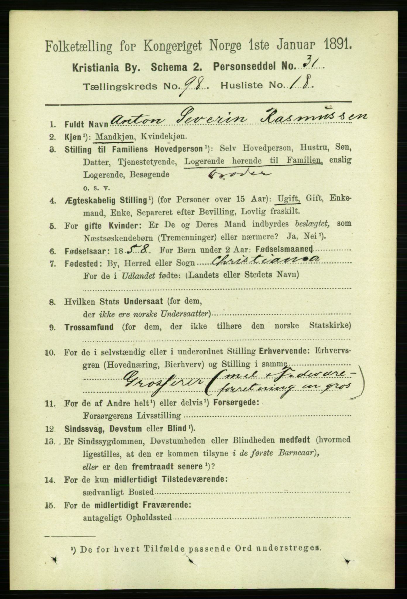 RA, 1891 census for 0301 Kristiania, 1891, p. 48263