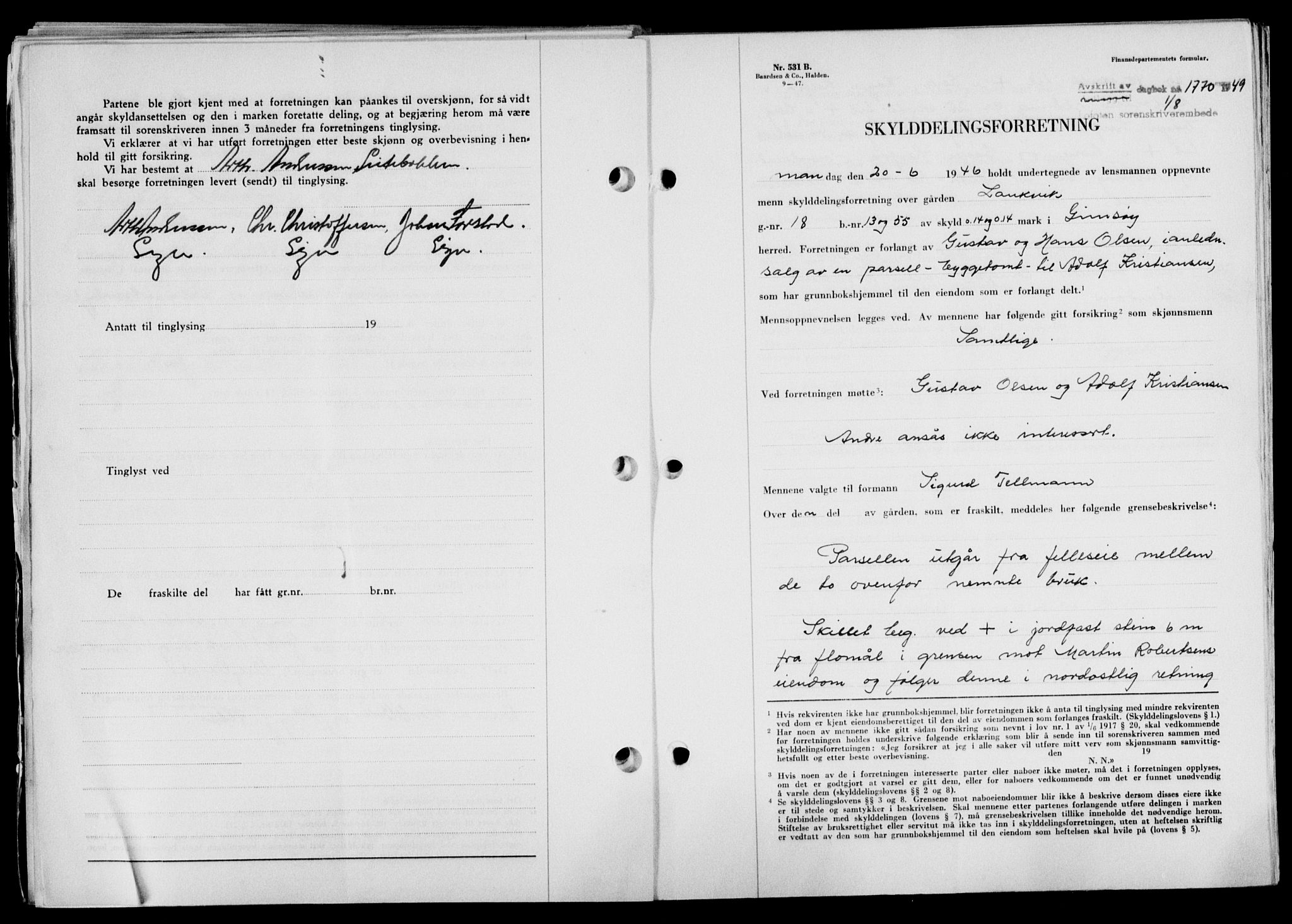 Lofoten sorenskriveri, SAT/A-0017/1/2/2C/L0021a: Mortgage book no. 21a, 1949-1949, Diary no: : 1770/1949