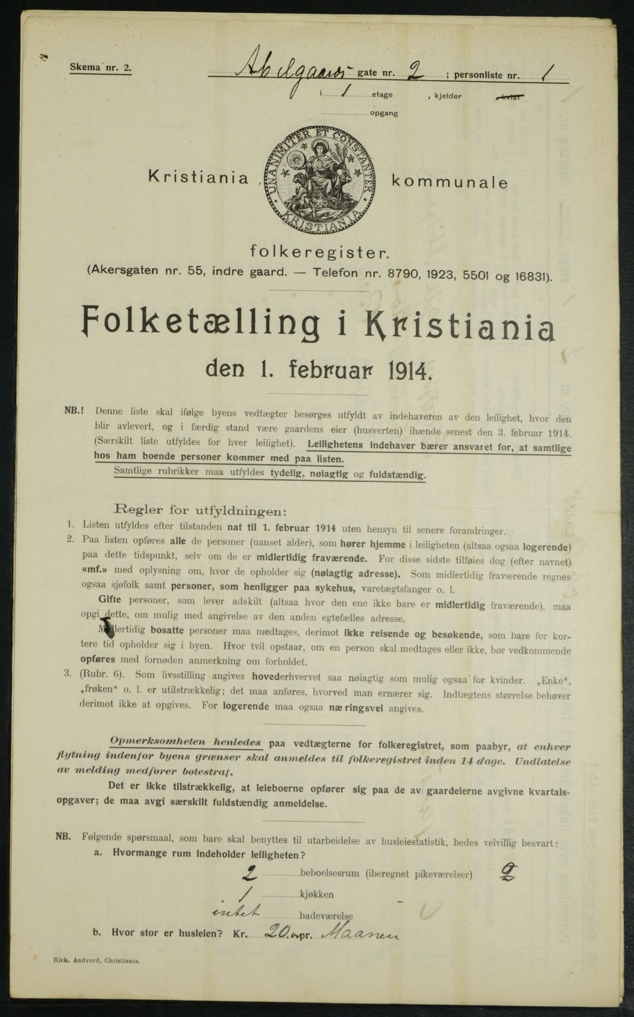 OBA, Municipal Census 1914 for Kristiania, 1914, p. 9