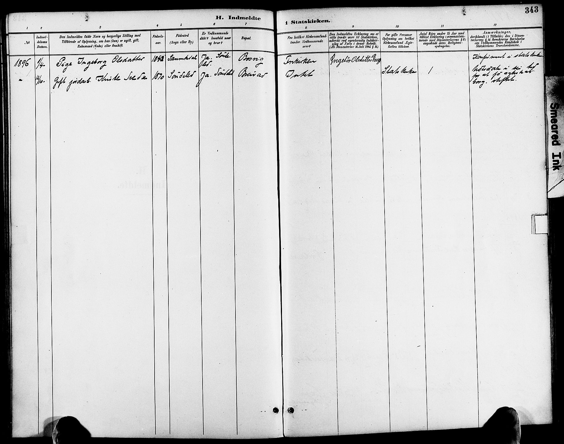 Søndeled sokneprestkontor, AV/SAK-1111-0038/F/Fa/L0005: Parish register (official) no. A 5, 1889-1899, p. 343