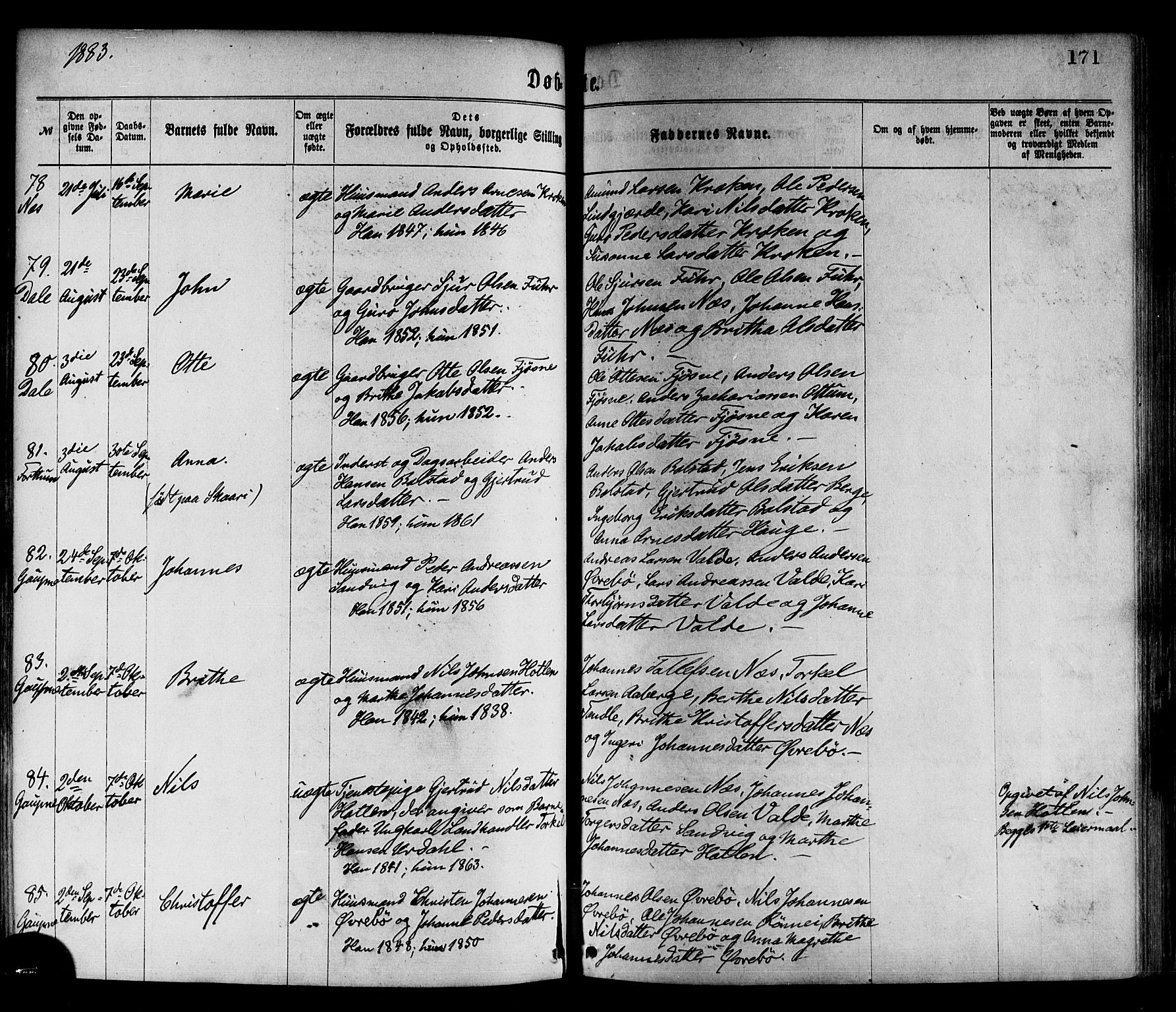 Luster sokneprestembete, AV/SAB-A-81101/H/Haa/Haaa/L0010: Parish register (official) no. A 10, 1871-1886, p. 171