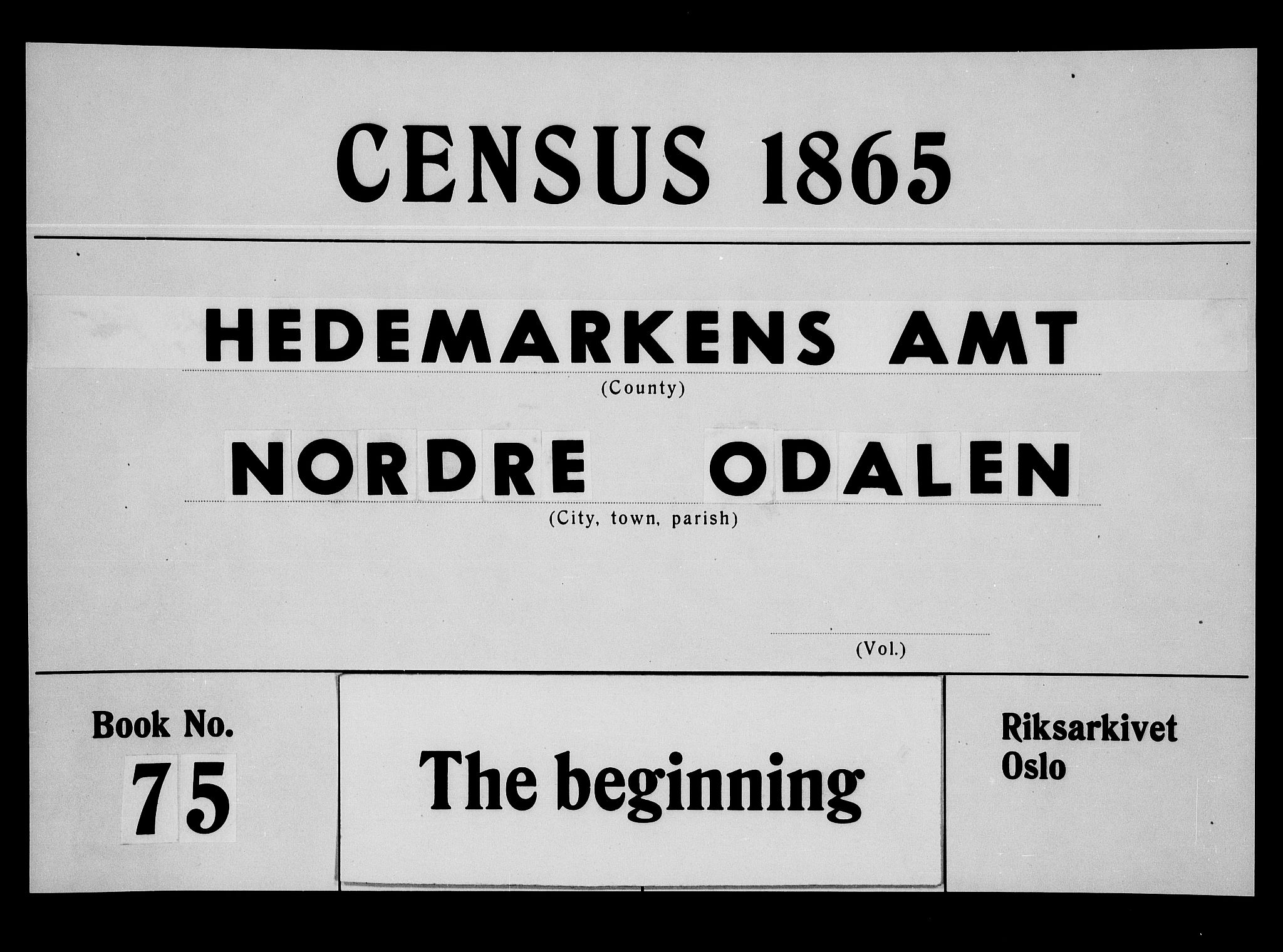 RA, 1865 census for Nord-Odal, 1865, p. 1