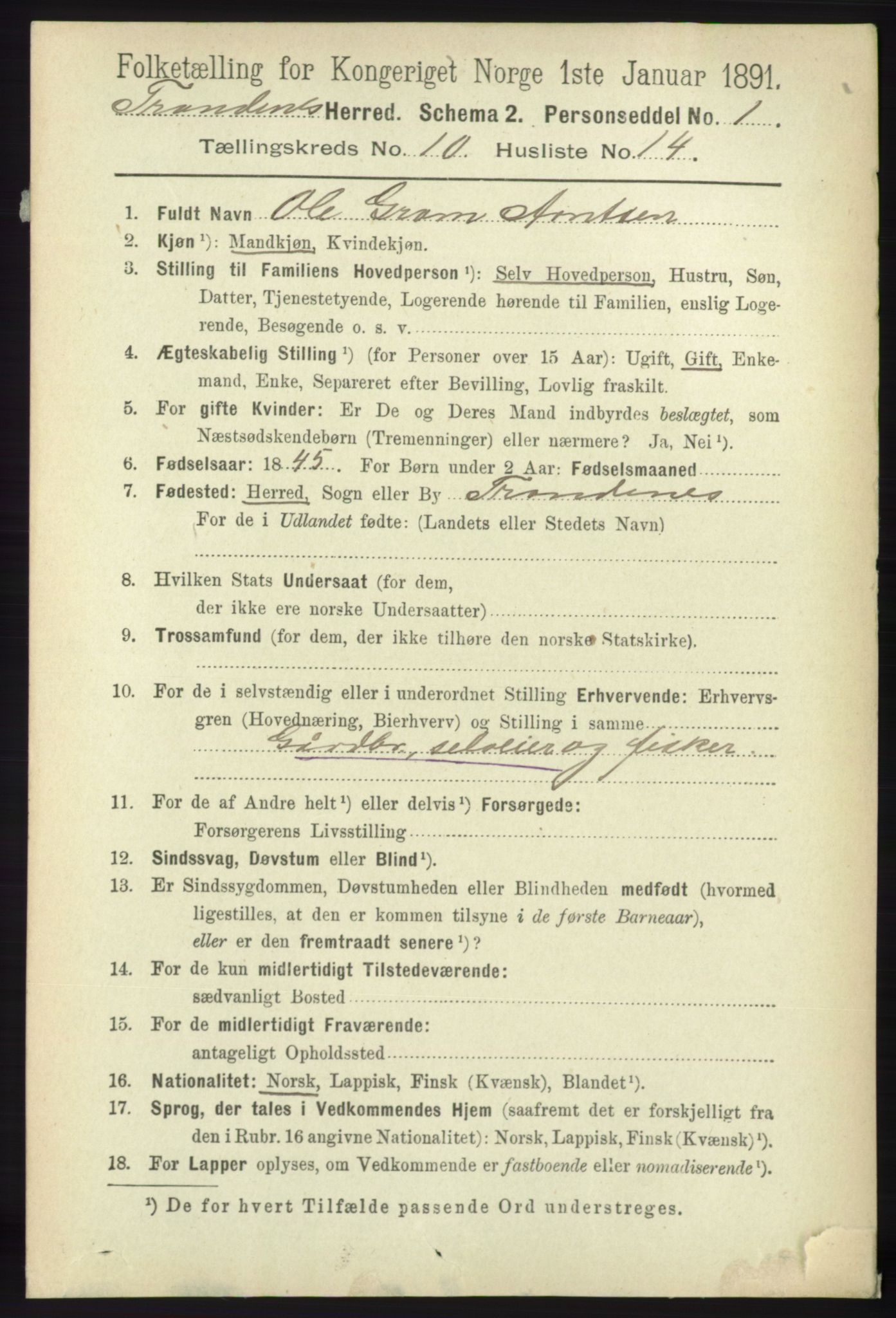 RA, 1891 census for 1914 Trondenes, 1891, p. 7592