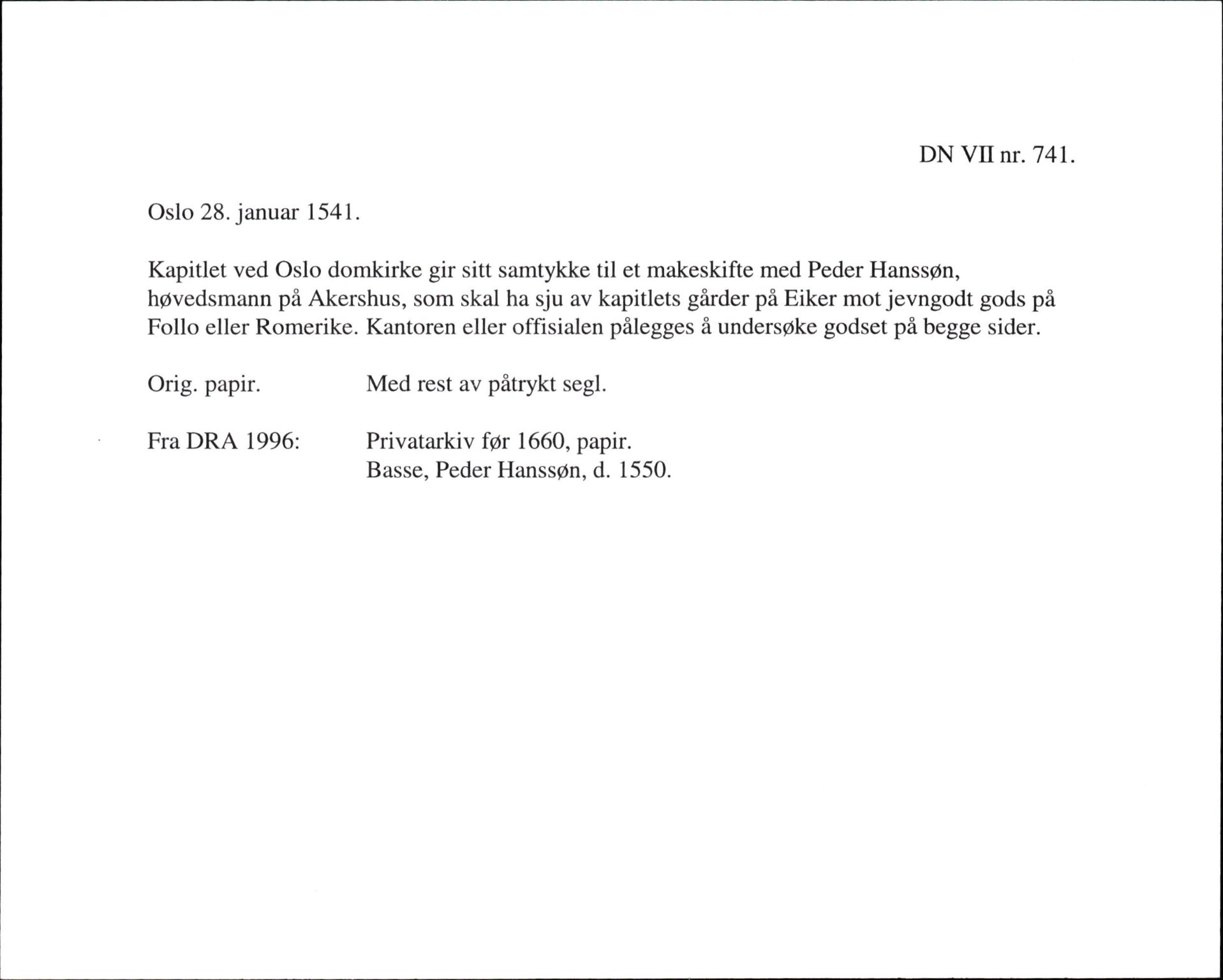 Riksarkivets diplomsamling, AV/RA-EA-5965/F35/F35h/L0001: Privatarkiver før 1660 Basse-Svale, p. 5