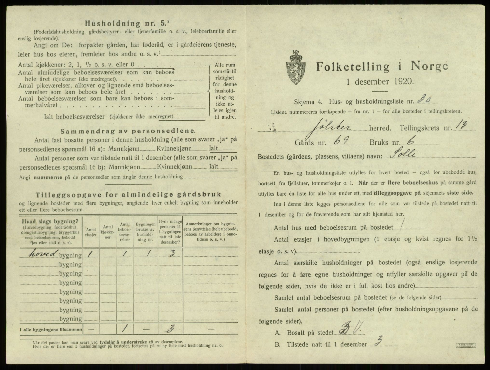 SAB, 1920 census for Jølster, 1920, p. 907