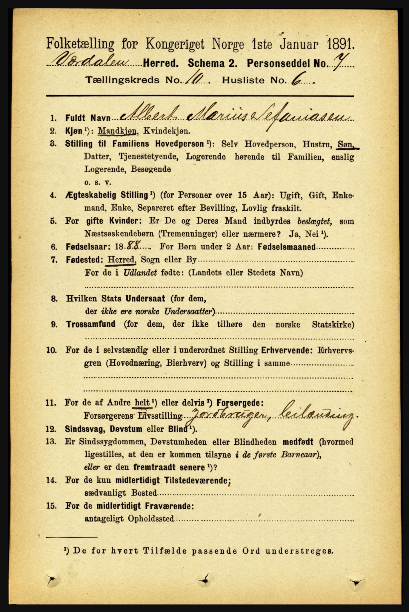 RA, 1891 census for 1721 Verdal, 1891, p. 5614