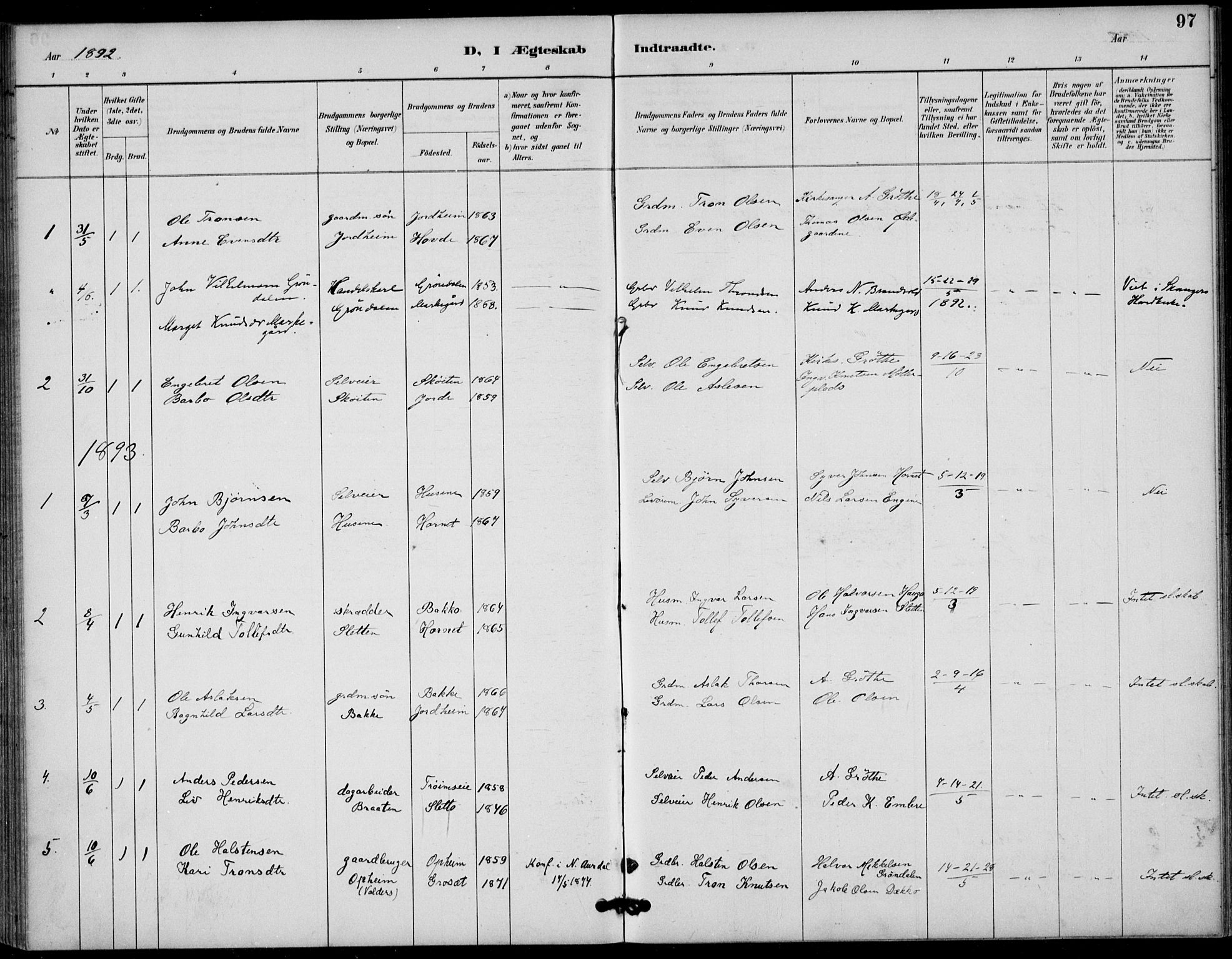 Gol kirkebøker, SAKO/A-226/F/Fb/L0001: Parish register (official) no. II 1, 1887-1900, p. 97