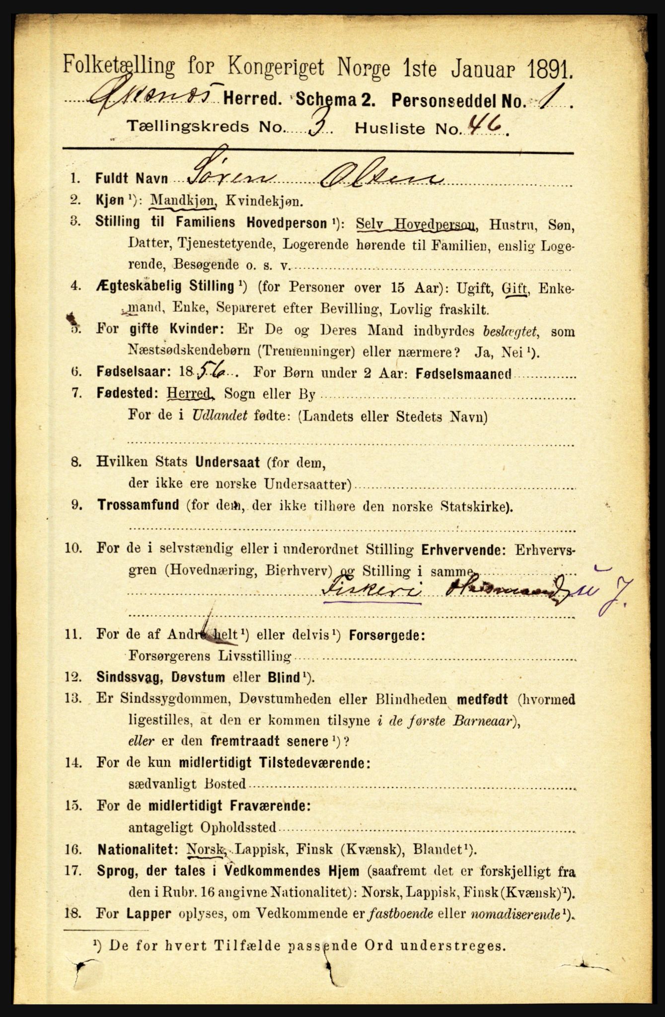 RA, 1891 census for 1868 Øksnes, 1891, p. 1460