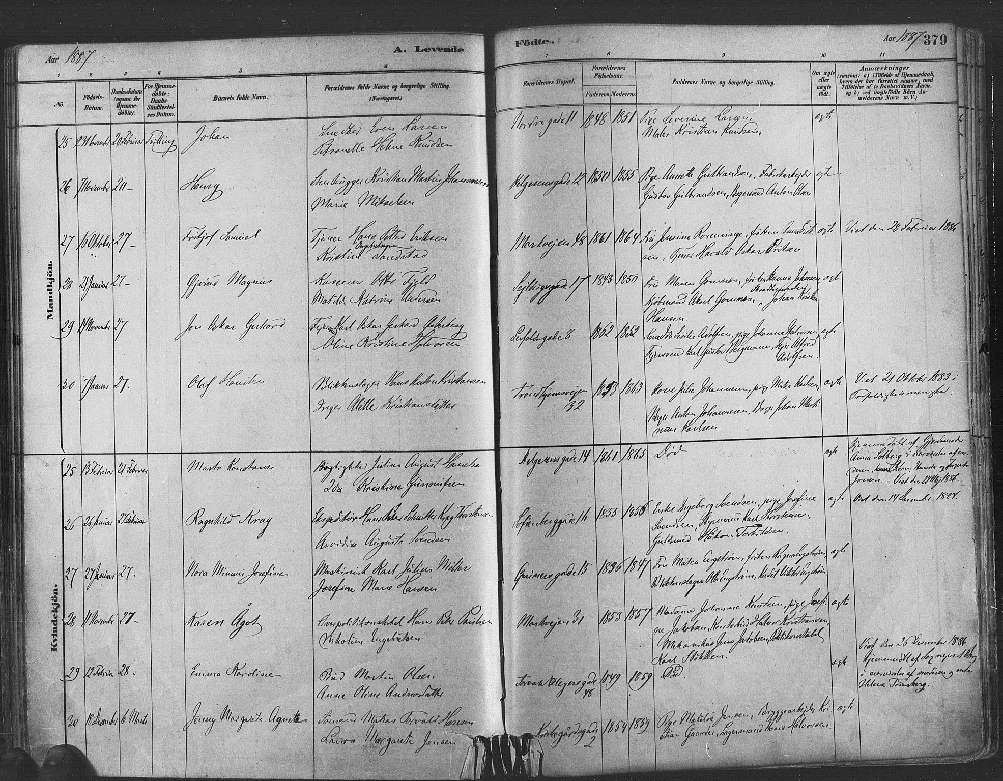 Paulus prestekontor Kirkebøker, AV/SAO-A-10871/F/Fa/L0003: Parish register (official) no. 3, 1879-1887, p. 379