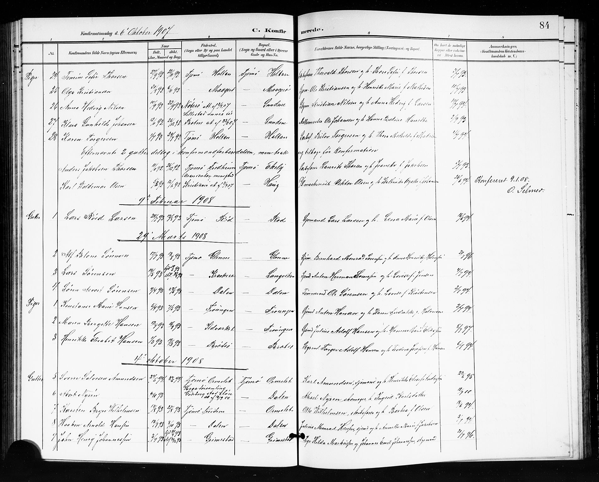 Tjøme kirkebøker, SAKO/A-328/G/Ga/L0001: Parish register (copy) no. 1, 1901-1910, p. 84