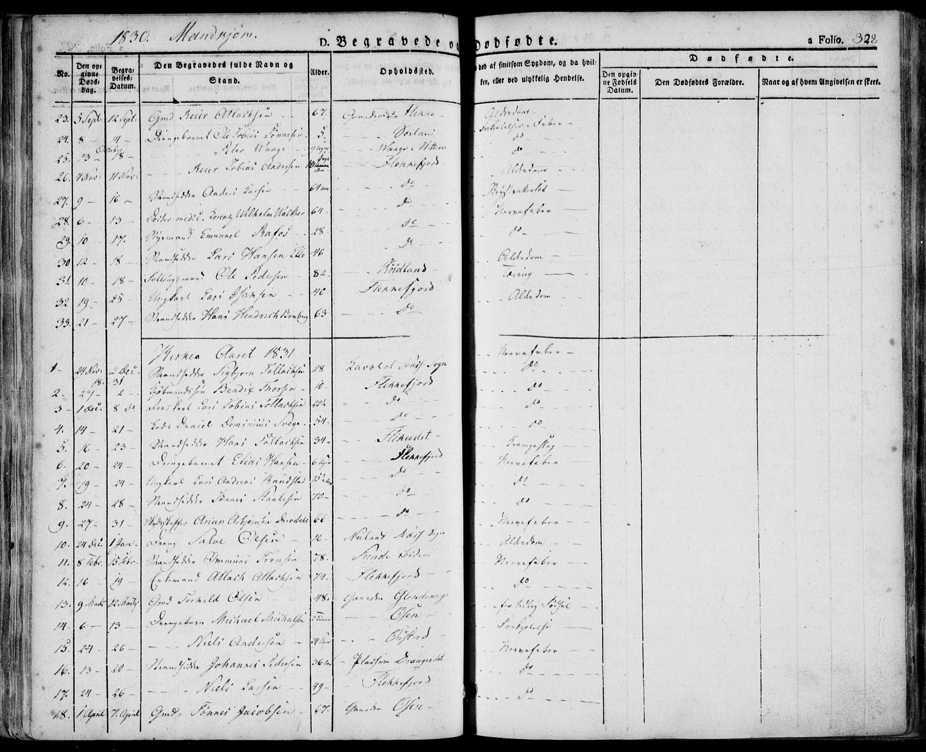 Flekkefjord sokneprestkontor, SAK/1111-0012/F/Fa/Fac/L0003: Parish register (official) no. A 3, 1826-1841, p. 328