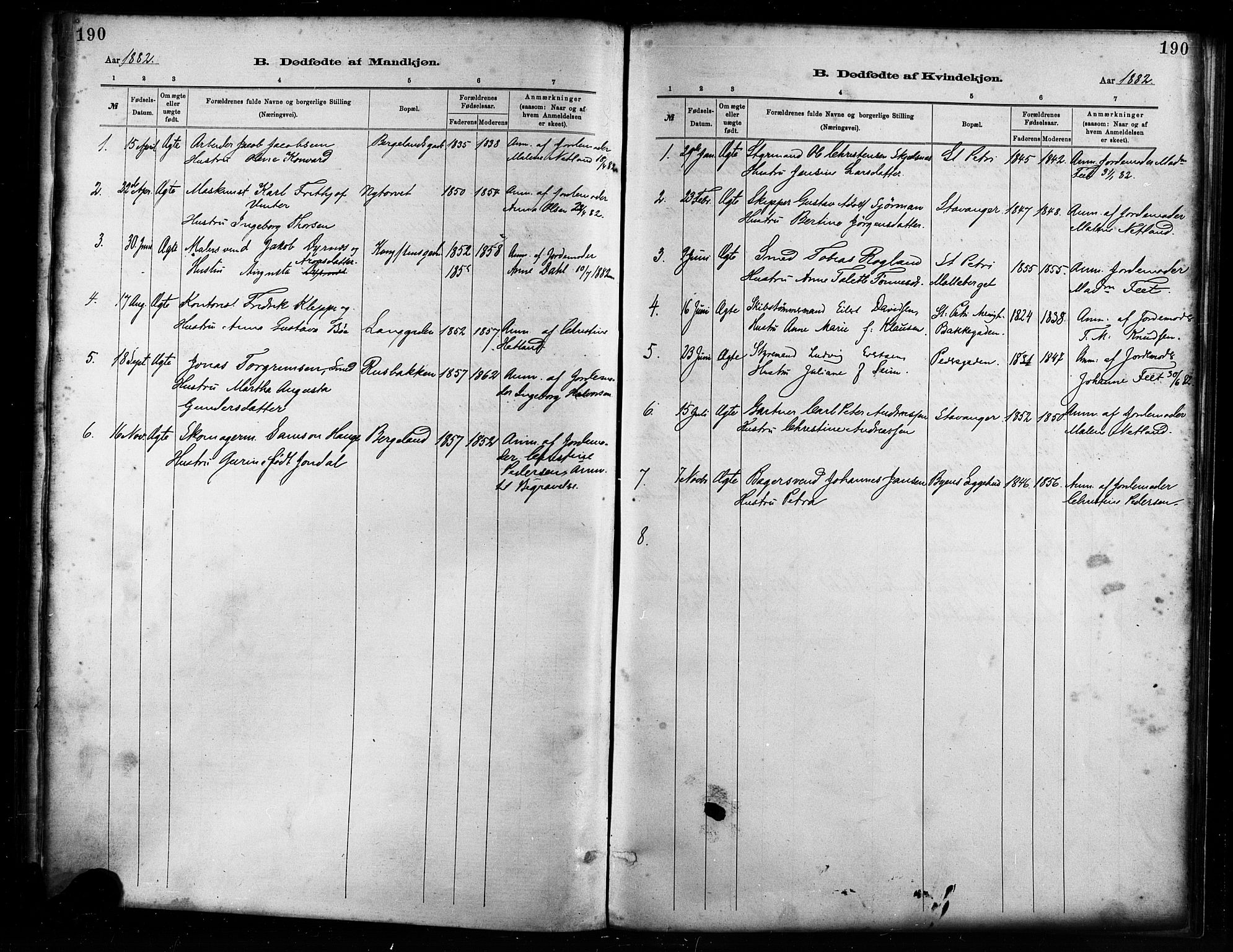 St. Petri sokneprestkontor, AV/SAST-A-101813/001/30/30BA/L0017: Parish register (official) no. A 17, 1879-1895, p. 190