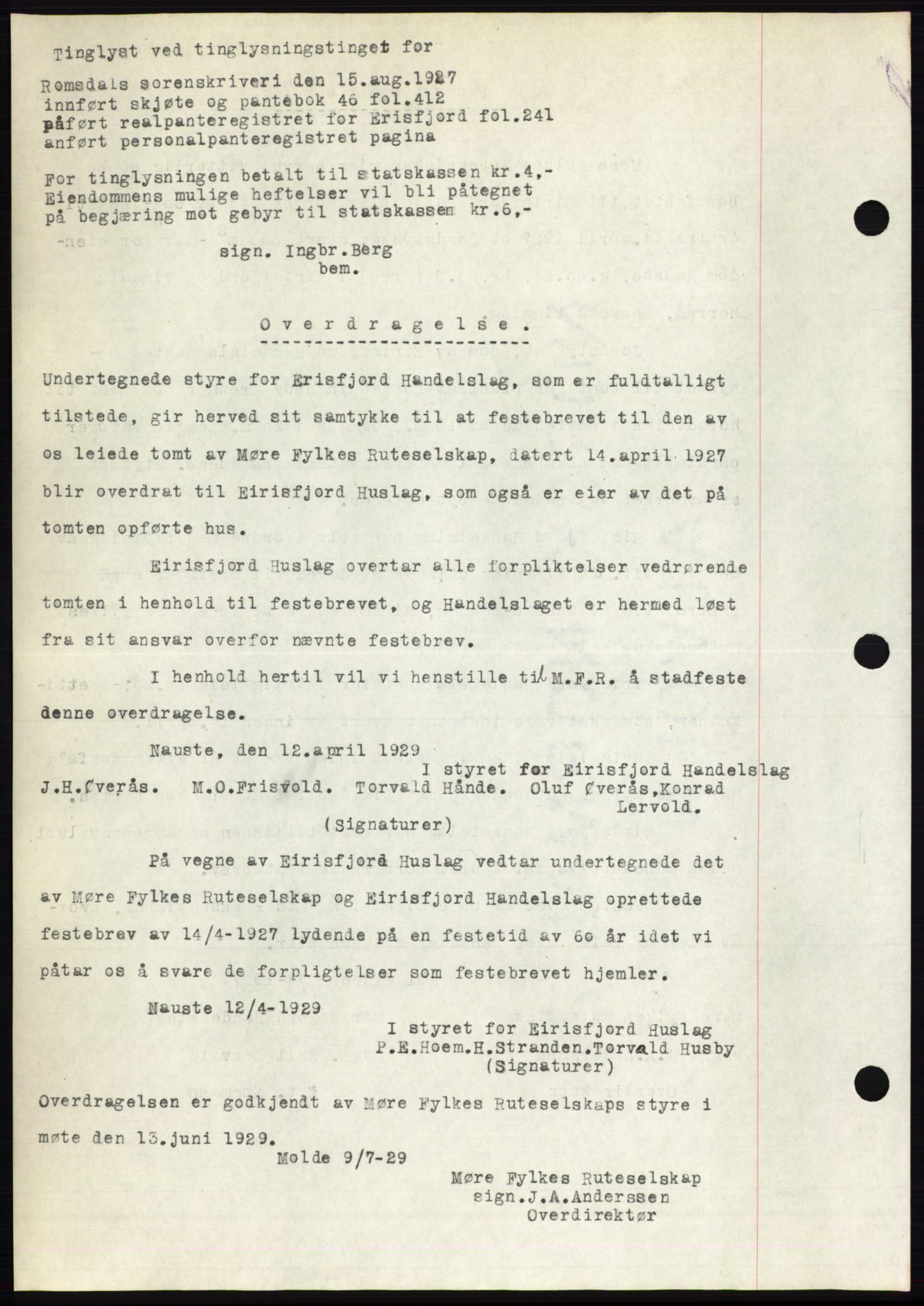 Romsdal sorenskriveri, AV/SAT-A-4149/1/2/2C/L0056: Mortgage book no. 50, 1929-1929, Deed date: 01.08.1929