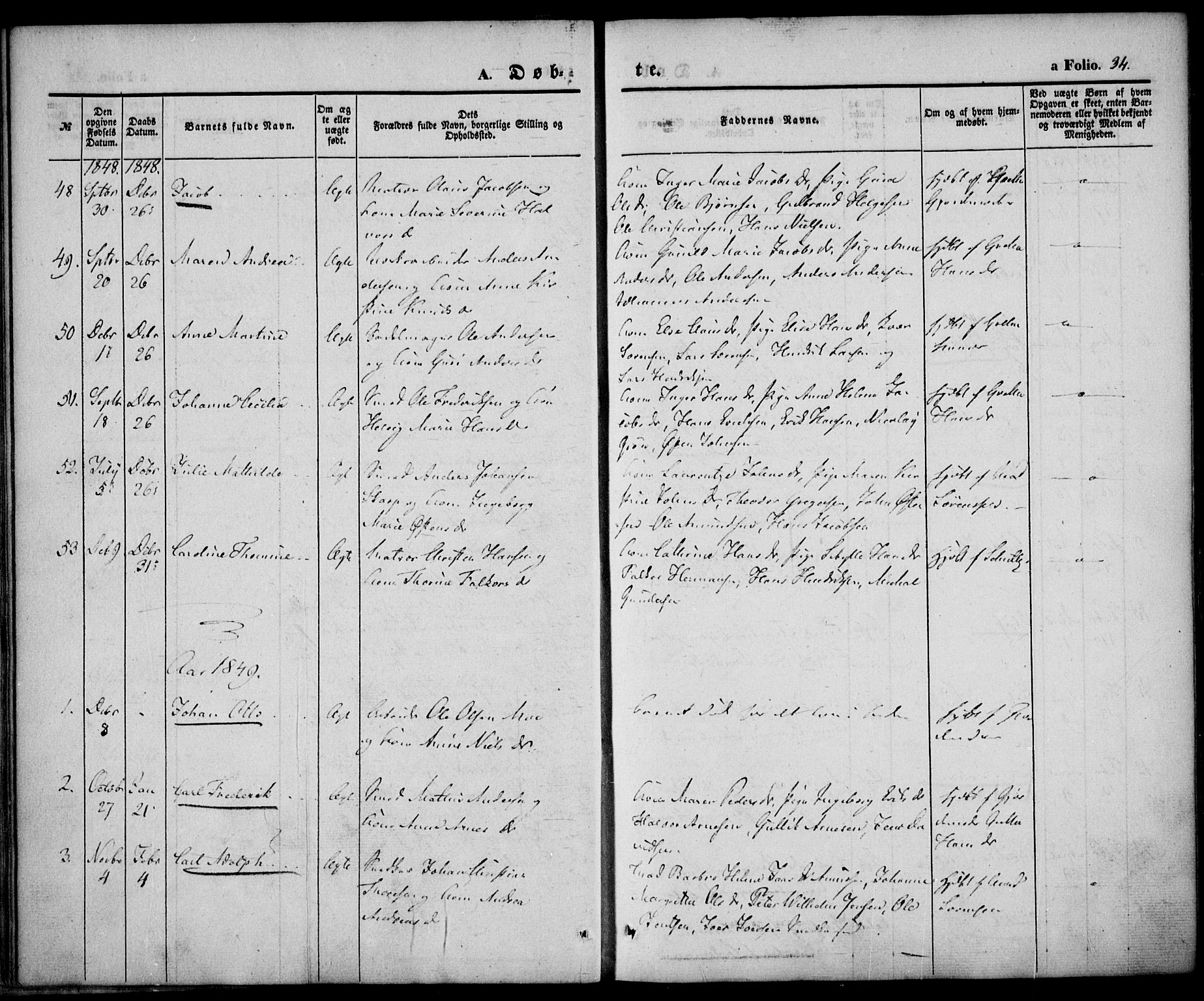 Larvik kirkebøker, AV/SAKO-A-352/F/Fb/L0003: Parish register (official) no. II 3, 1842-1856, p. 34