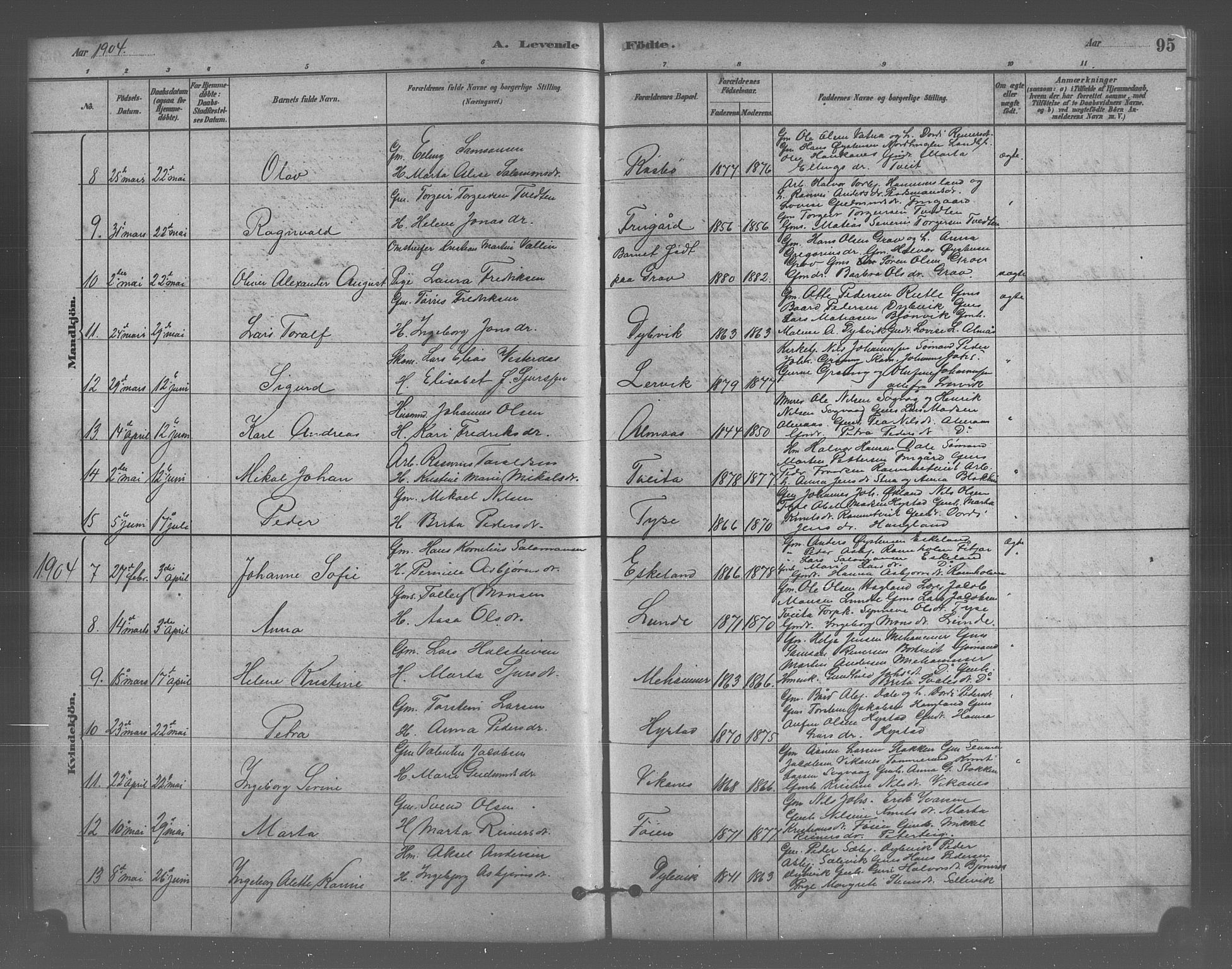 Stord sokneprestembete, AV/SAB-A-78201/H/Hab: Parish register (copy) no. A 2, 1879-1909, p. 95