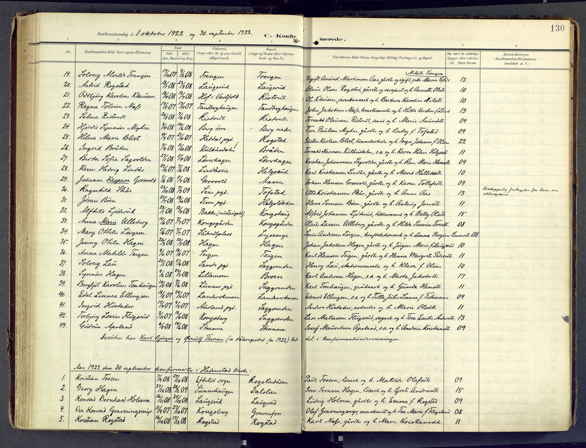 Sandsvær kirkebøker, SAKO/A-244/F/Fd/L0002: Parish register (official) no. IV 2, 1906-1943, p. 130