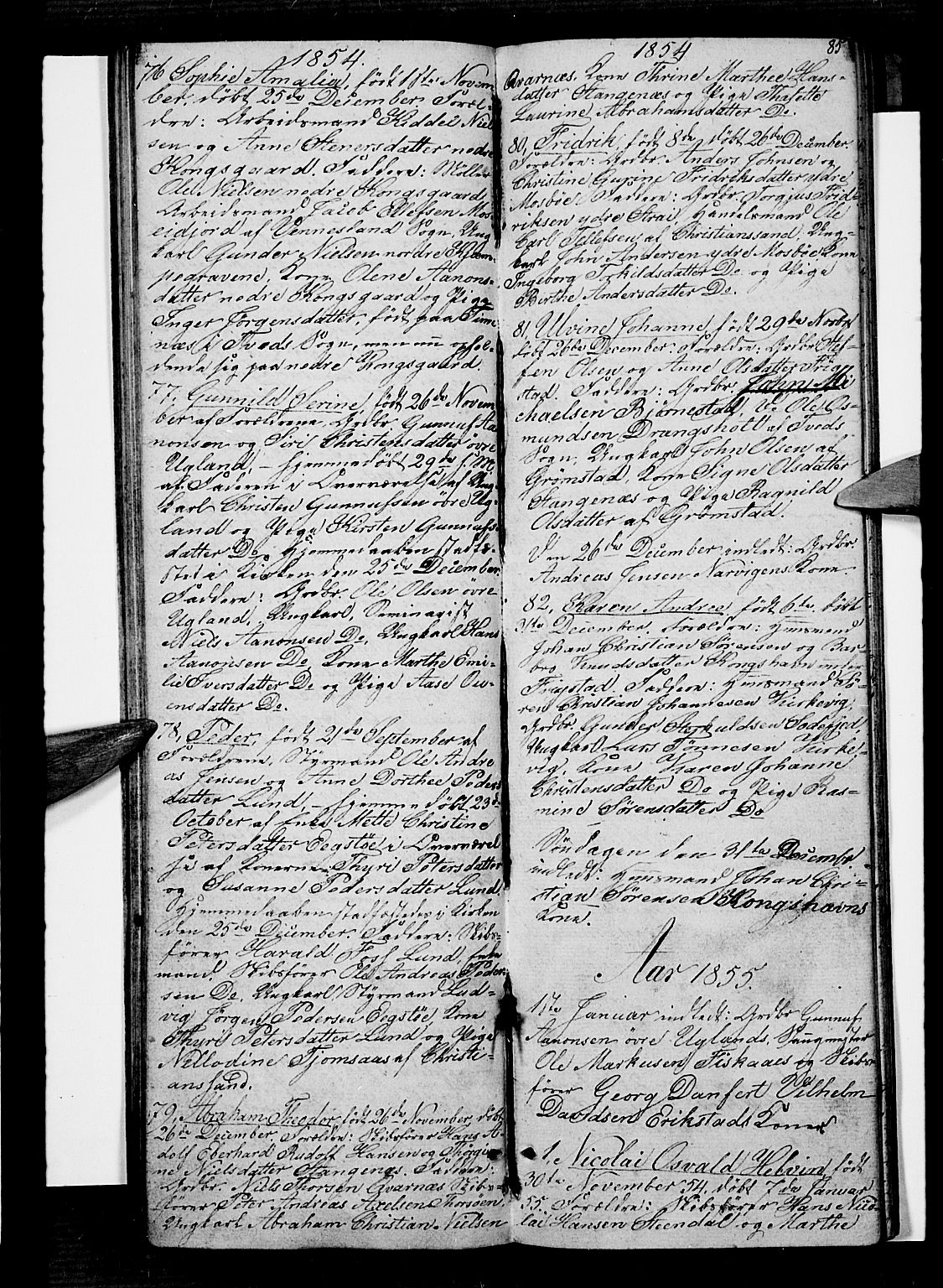 Oddernes sokneprestkontor, AV/SAK-1111-0033/F/Fb/Fba/L0005: Parish register (copy) no. B 5, 1846-1859, p. 85