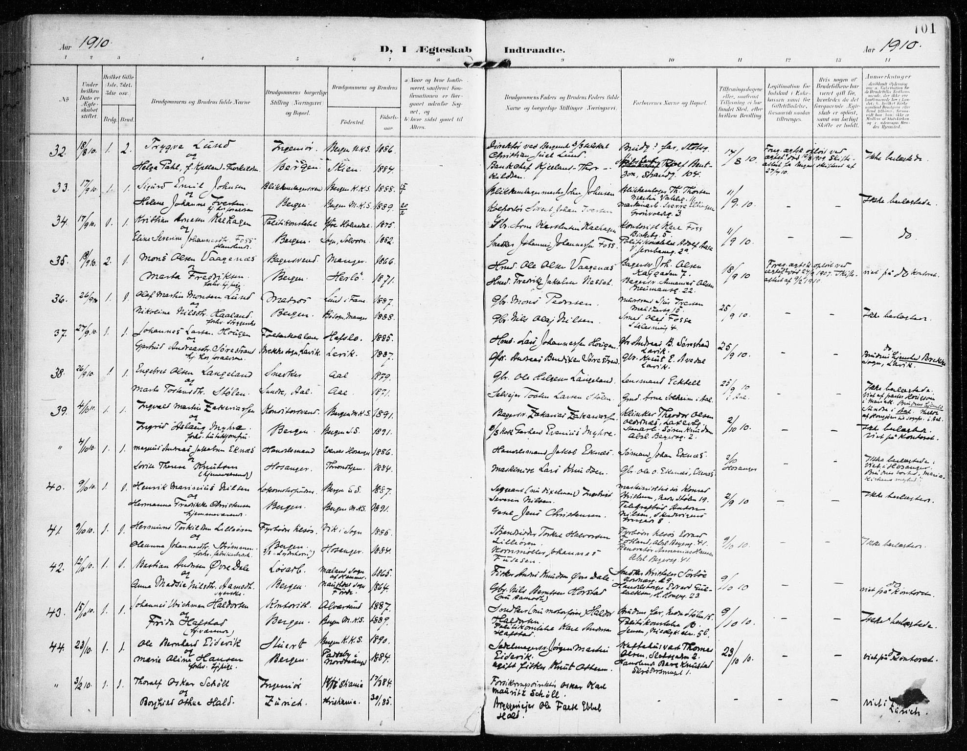 Mariakirken Sokneprestembete, SAB/A-76901/H/Haa/L0014: Parish register (official) no. C 2, 1900-1916, p. 101