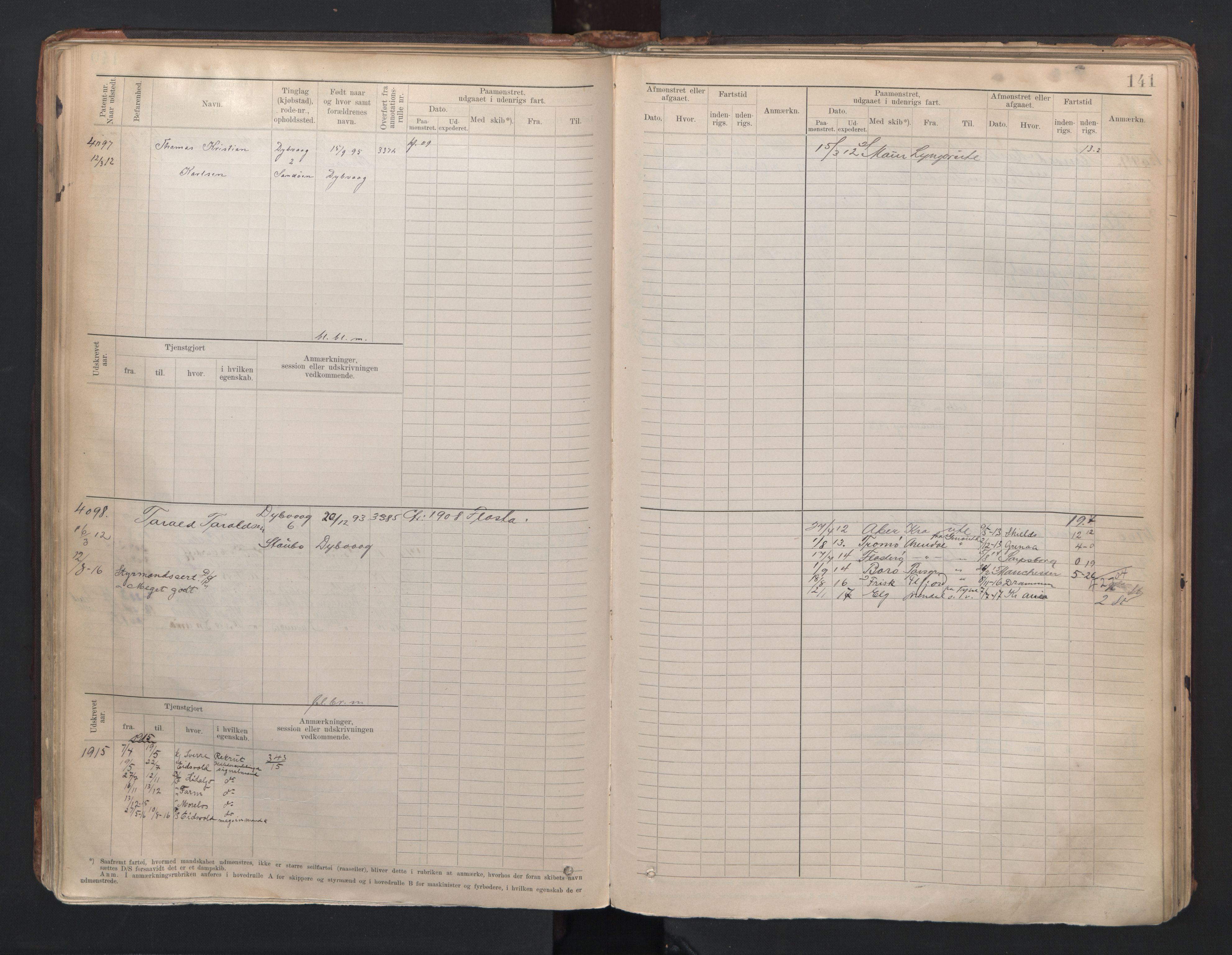 Tvedestrand mønstringskrets, SAK/2031-0011/F/Fb/L0006: Hovedrulle A nr 3818-4409, R-7, 1905-1948, p. 145