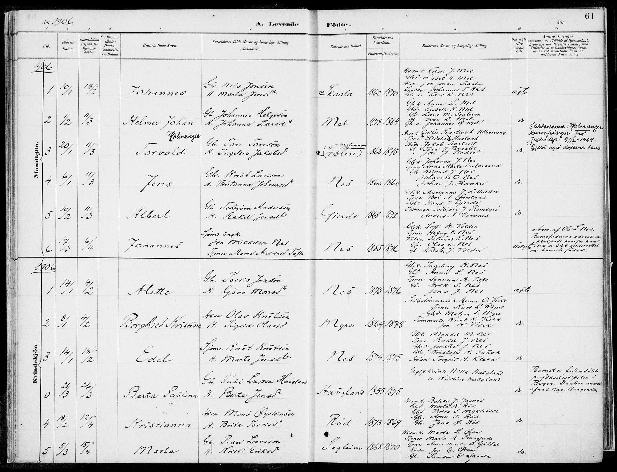 Kvinnherad sokneprestembete, SAB/A-76401/H/Haa: Parish register (official) no. B  1, 1887-1921, p. 61