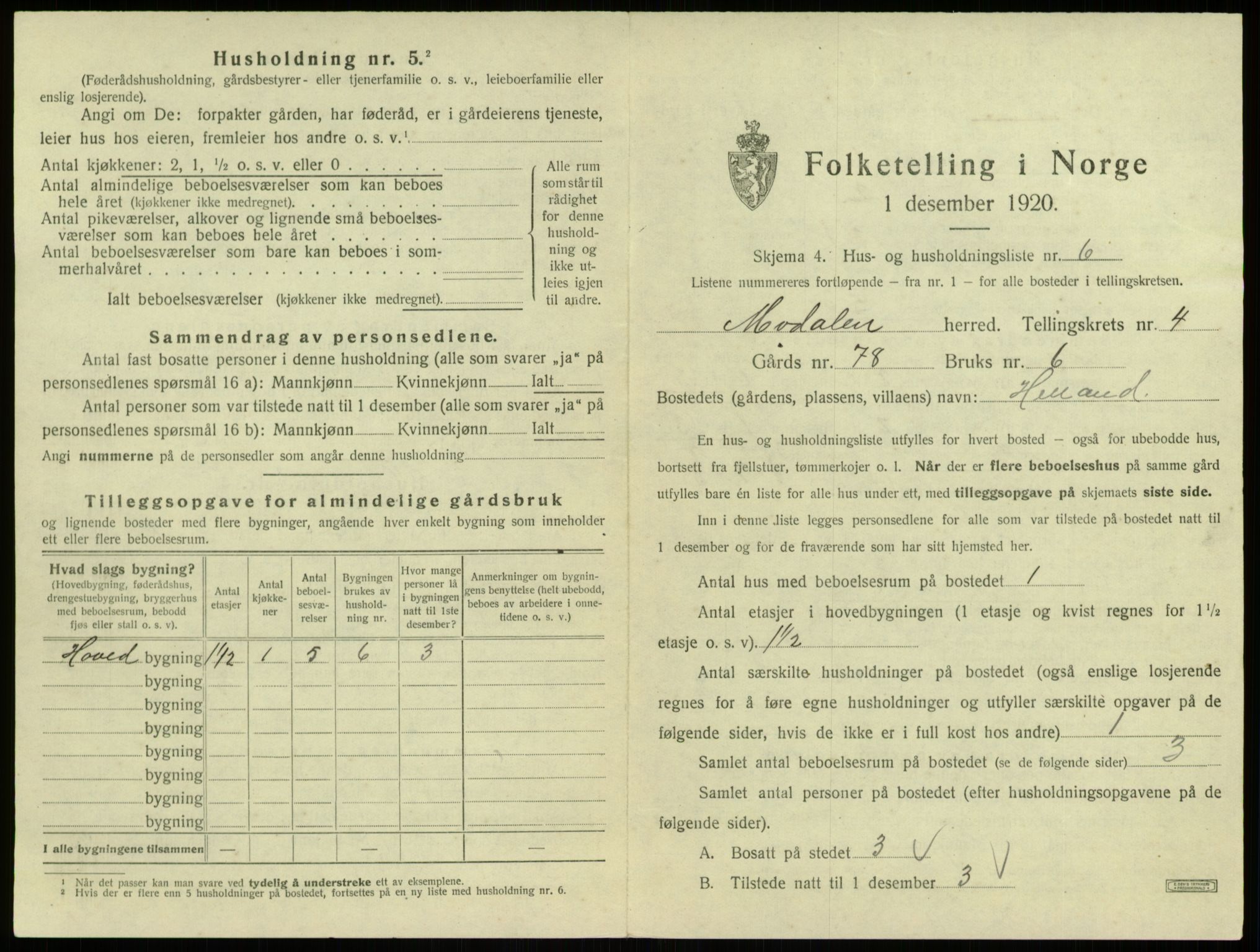 SAB, 1920 census for Modalen, 1920, p. 132