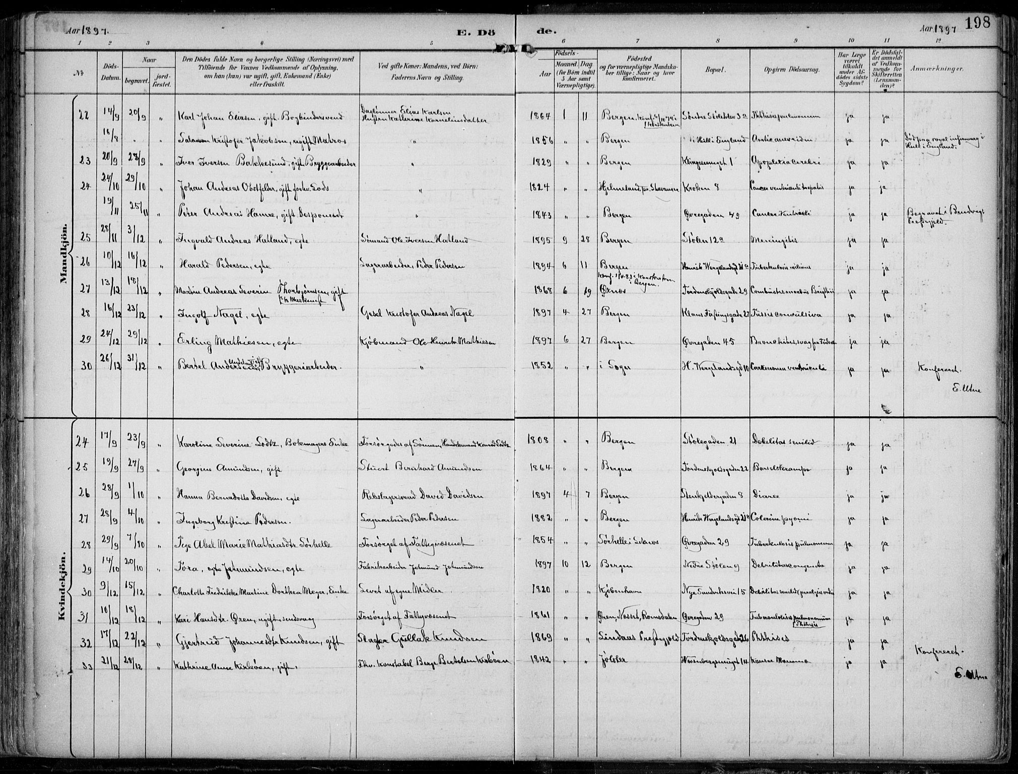 Mariakirken Sokneprestembete, AV/SAB-A-76901/H/Hab/L0005: Parish register (copy) no. A 5, 1893-1913, p. 198