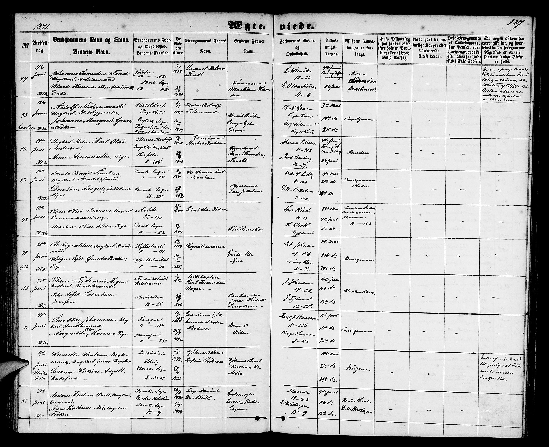 Domkirken sokneprestembete, SAB/A-74801/H/Hab/L0030: Parish register (copy) no. D 2, 1857-1876, p. 127